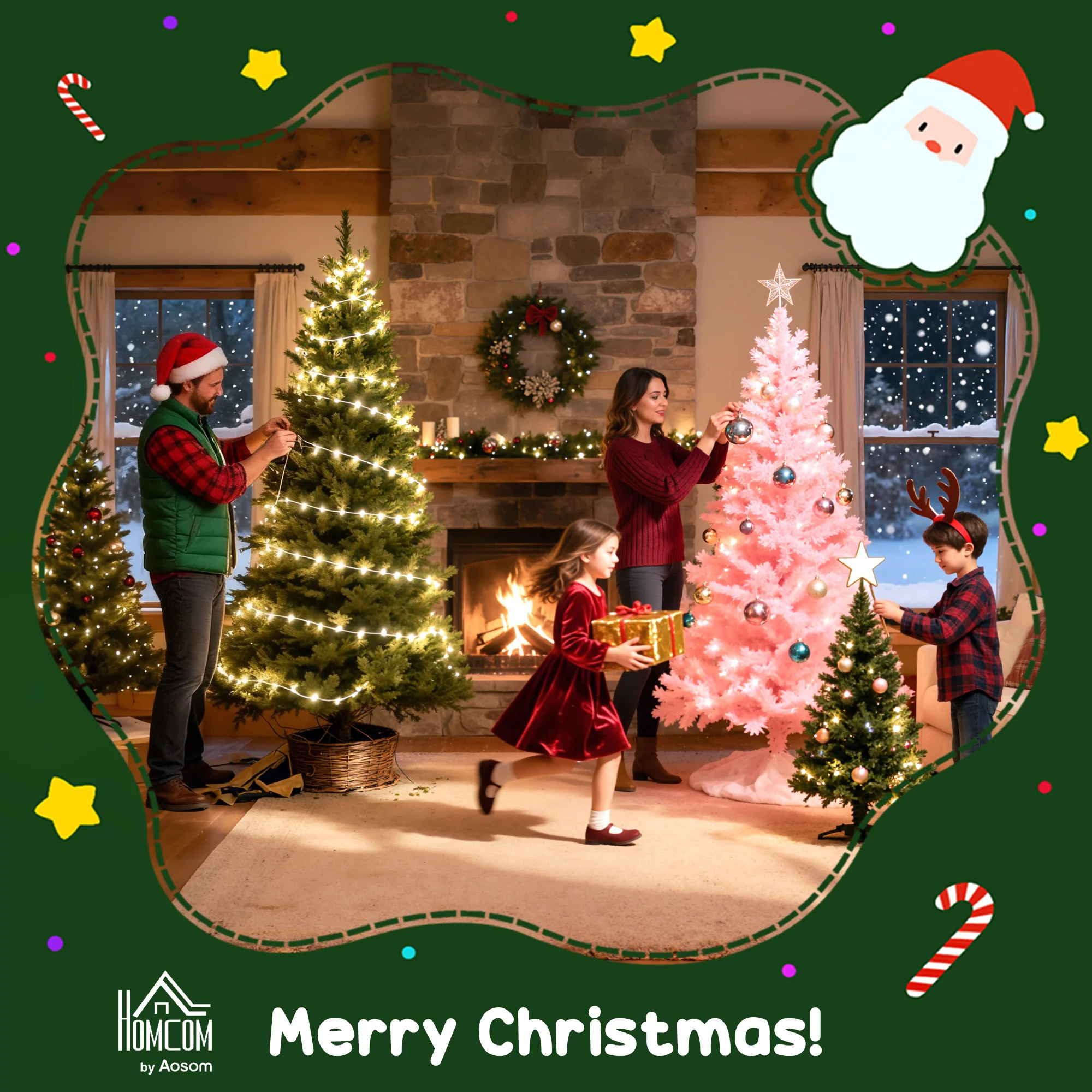HOMCOM 180cm Christmas Tree with Colourful DIY LEDs, Remote, Carolina Pine - Image 9