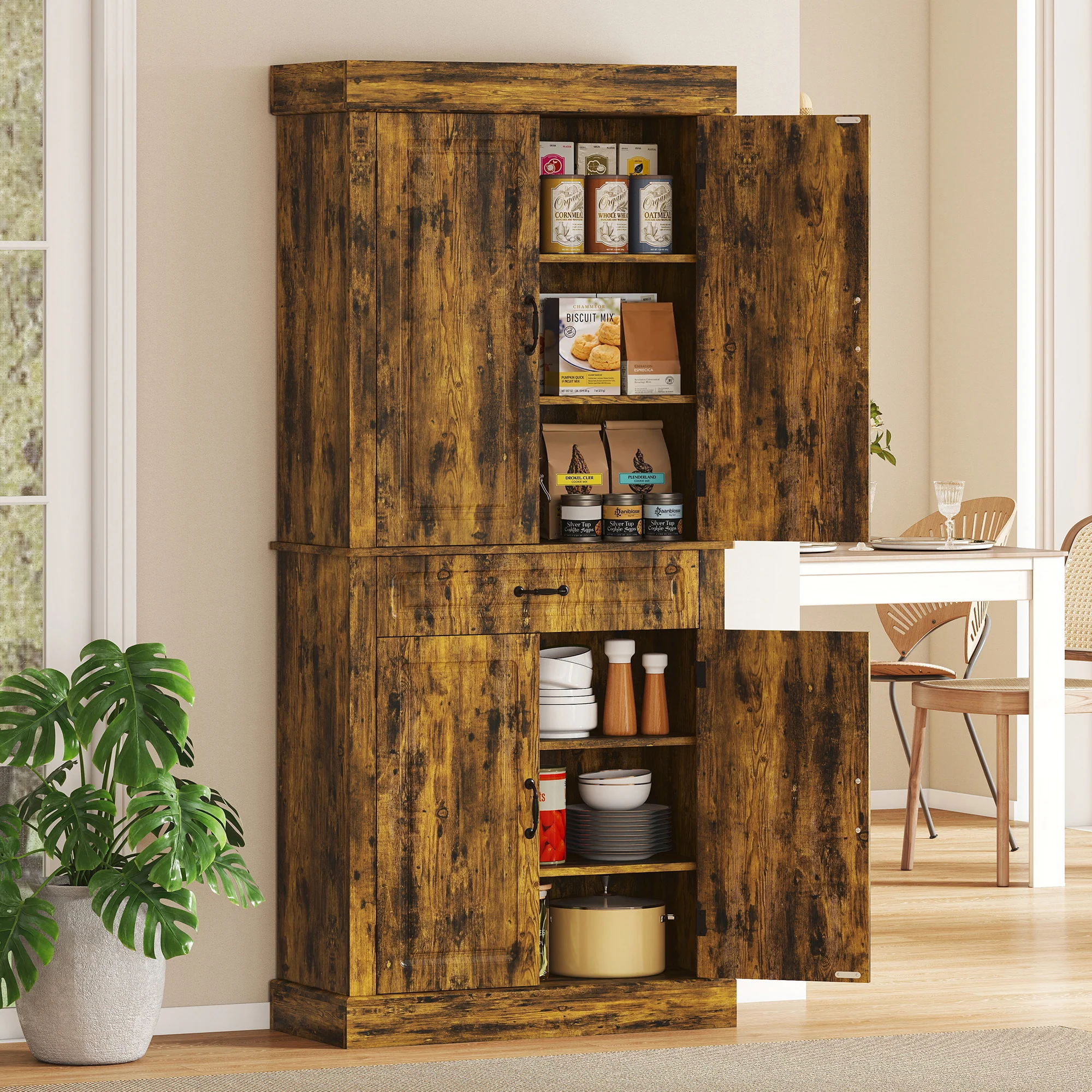 HOMCOM 180cm Kitchen Pantry, KitchenStorage Cabinet with Shelves, Brown - Image 8