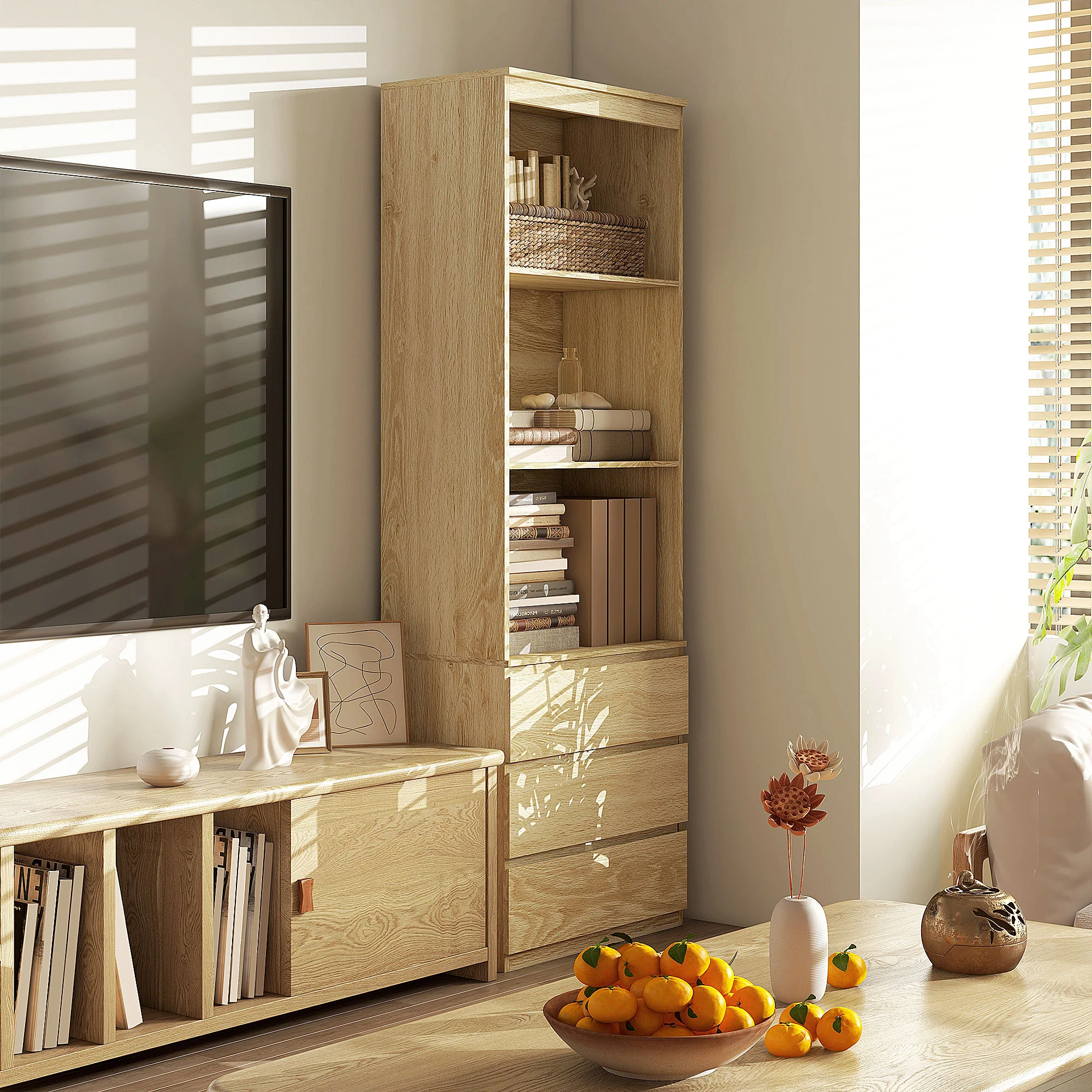 HOMCOM 180cm Tall Bookshelf Free Standing Storage Shelf Unit With Storage White And Oak - Image 11