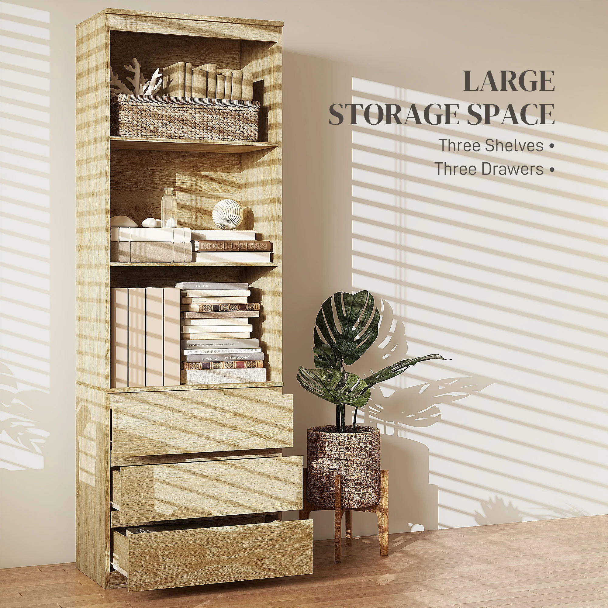 HOMCOM 180cm Tall Bookshelf Free Standing Storage Shelf Unit With Storage White And Oak - Image 12
