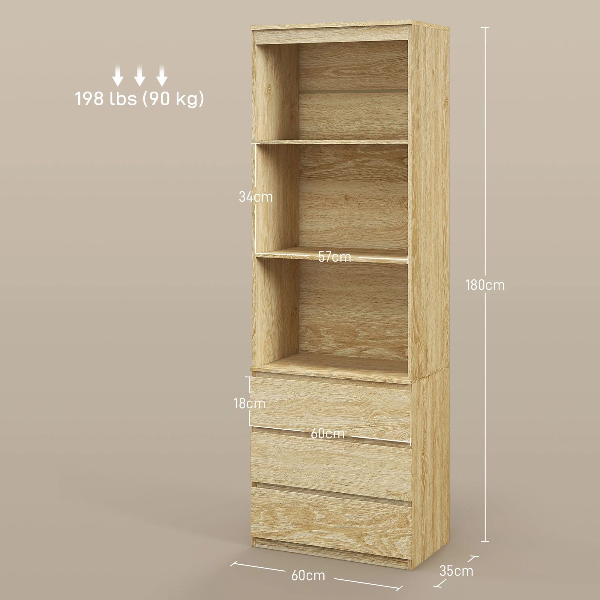 HOMCOM 180cm Tall Bookshelf Free Standing Storage Shelf Unit With Storage White And Oak - Image 13