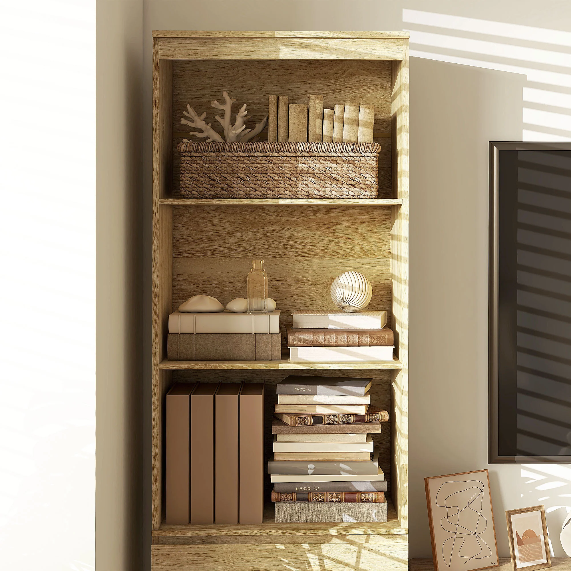 HOMCOM 180cm Tall Bookshelf Free Standing Storage Shelf Unit With Storage White And Oak - Image 16