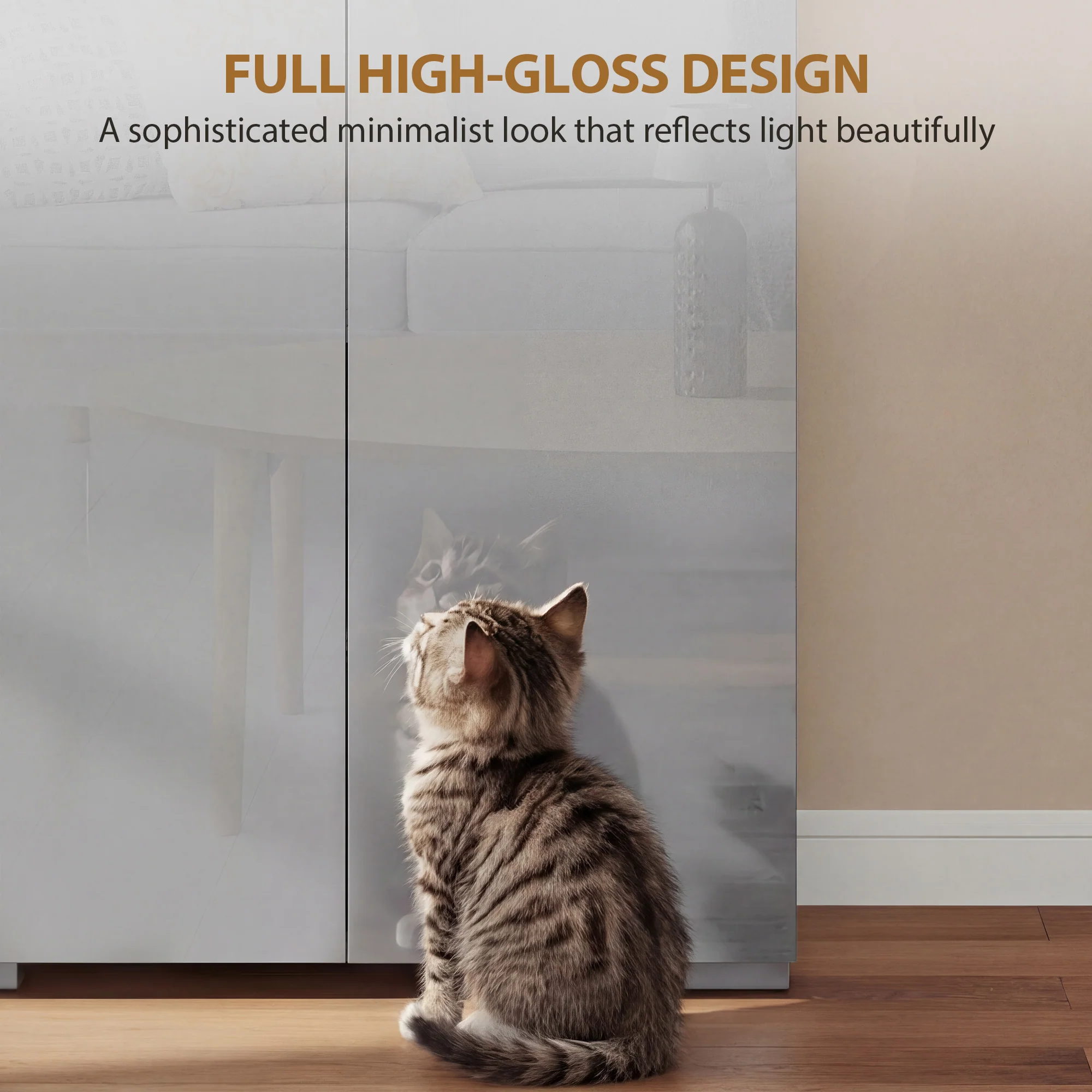 HOMCOM 180cm Tall Kitchen Cupboard, Pantry Storage Cabinet, High Gloss Grey - Image 3