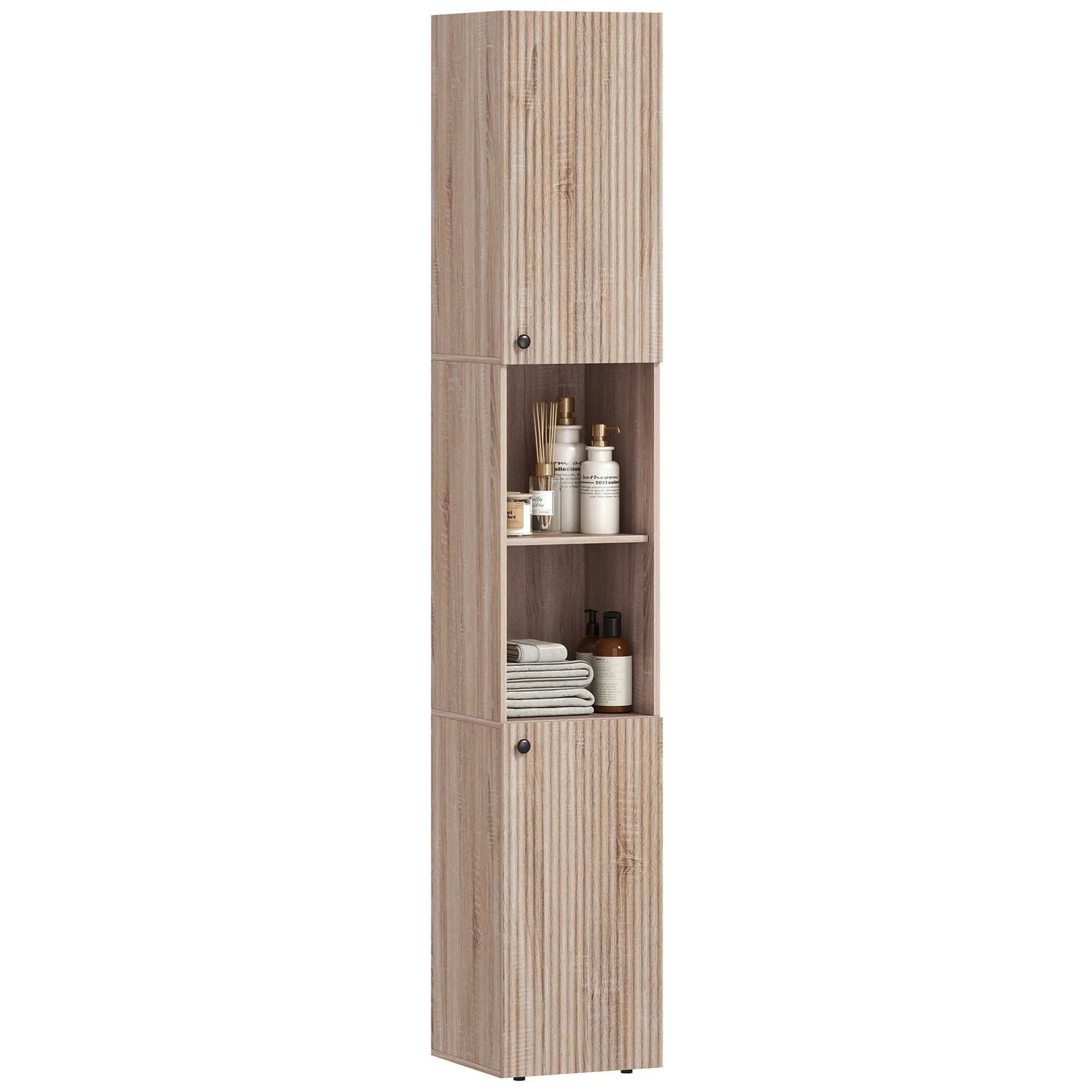 HOMCOM 182 cm Tall Bathroom Cabinet with Adjustable Shelves, Natural