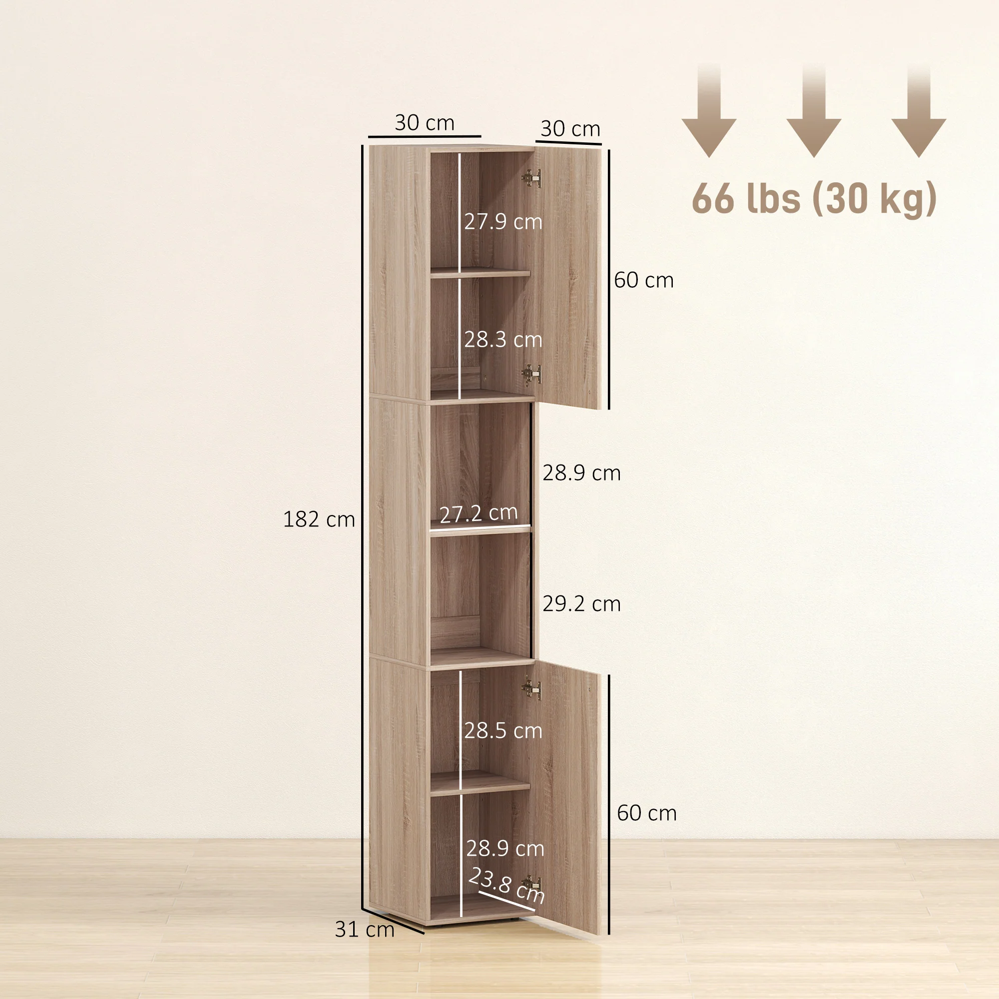 HOMCOM 182 cm Tall Bathroom Cabinet with Adjustable Shelves, Natural - Image 5