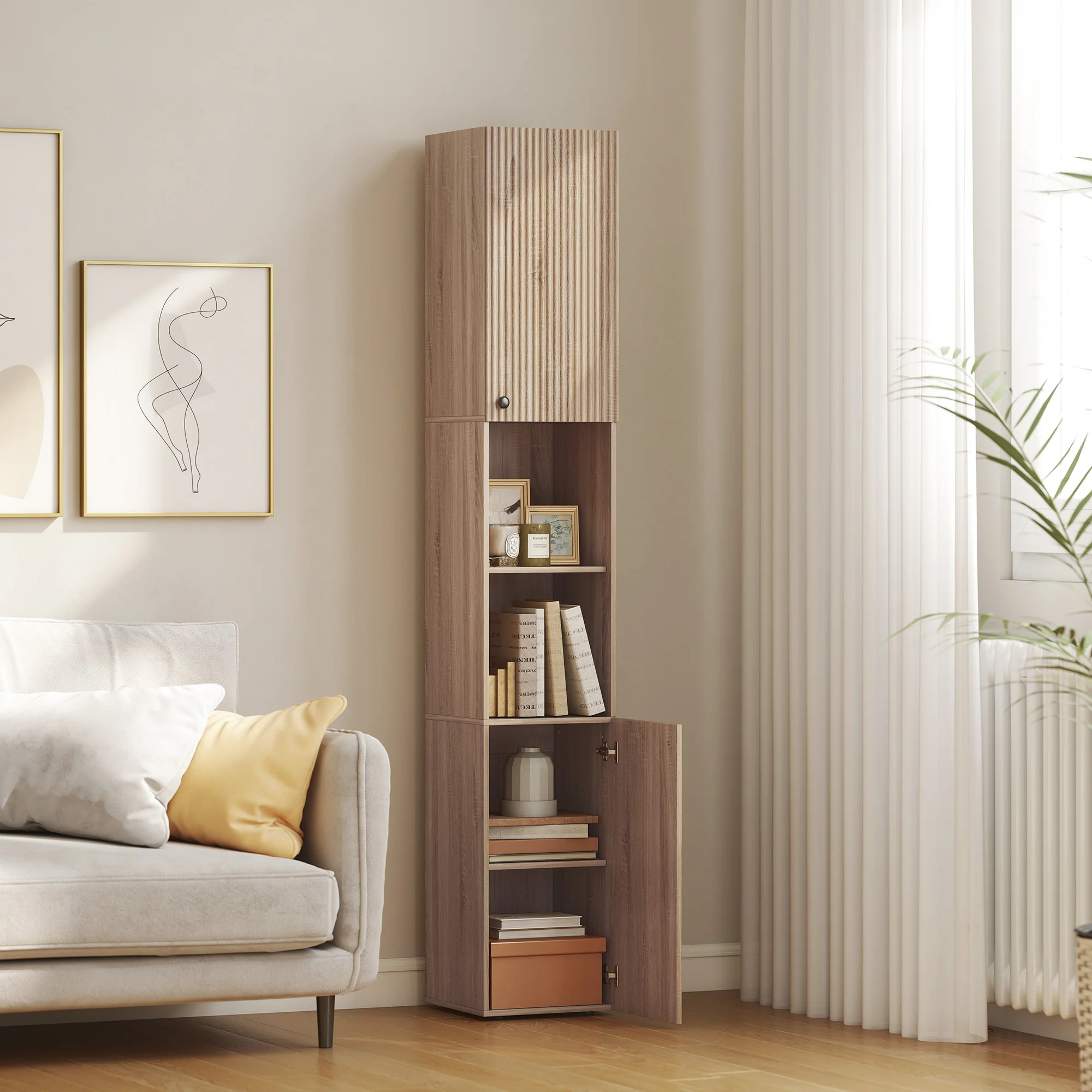 HOMCOM 182 cm Tall Bathroom Cabinet with Adjustable Shelves, Natural - Image 8