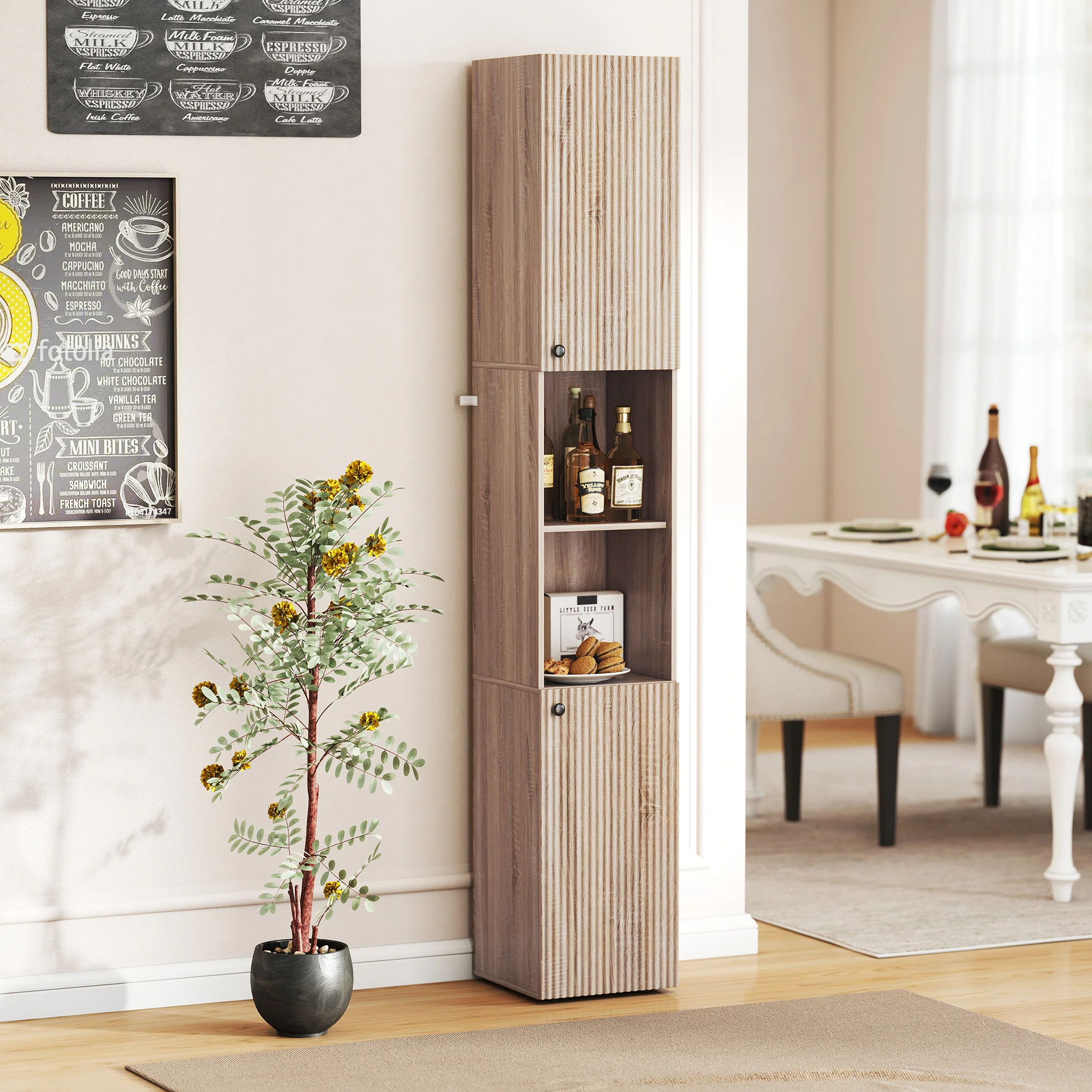 HOMCOM 182 cm Tall Bathroom Cabinet with Adjustable Shelves, Natural - Image 9