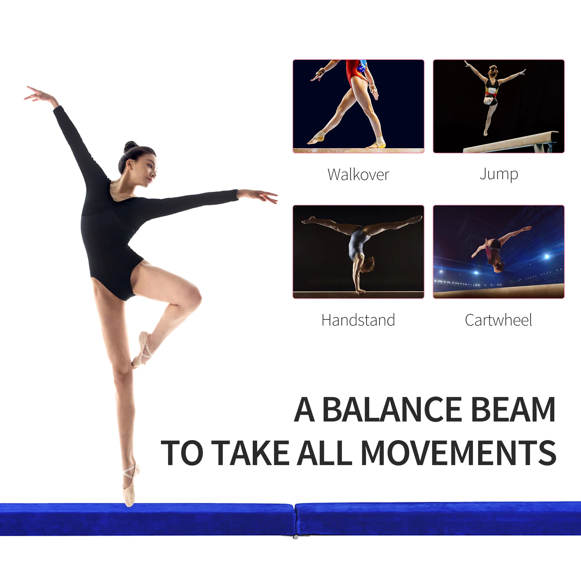 HOMCOM 2.1m Balance Beam Trainer Fold Performance Gymnastics, Blue - Image 7