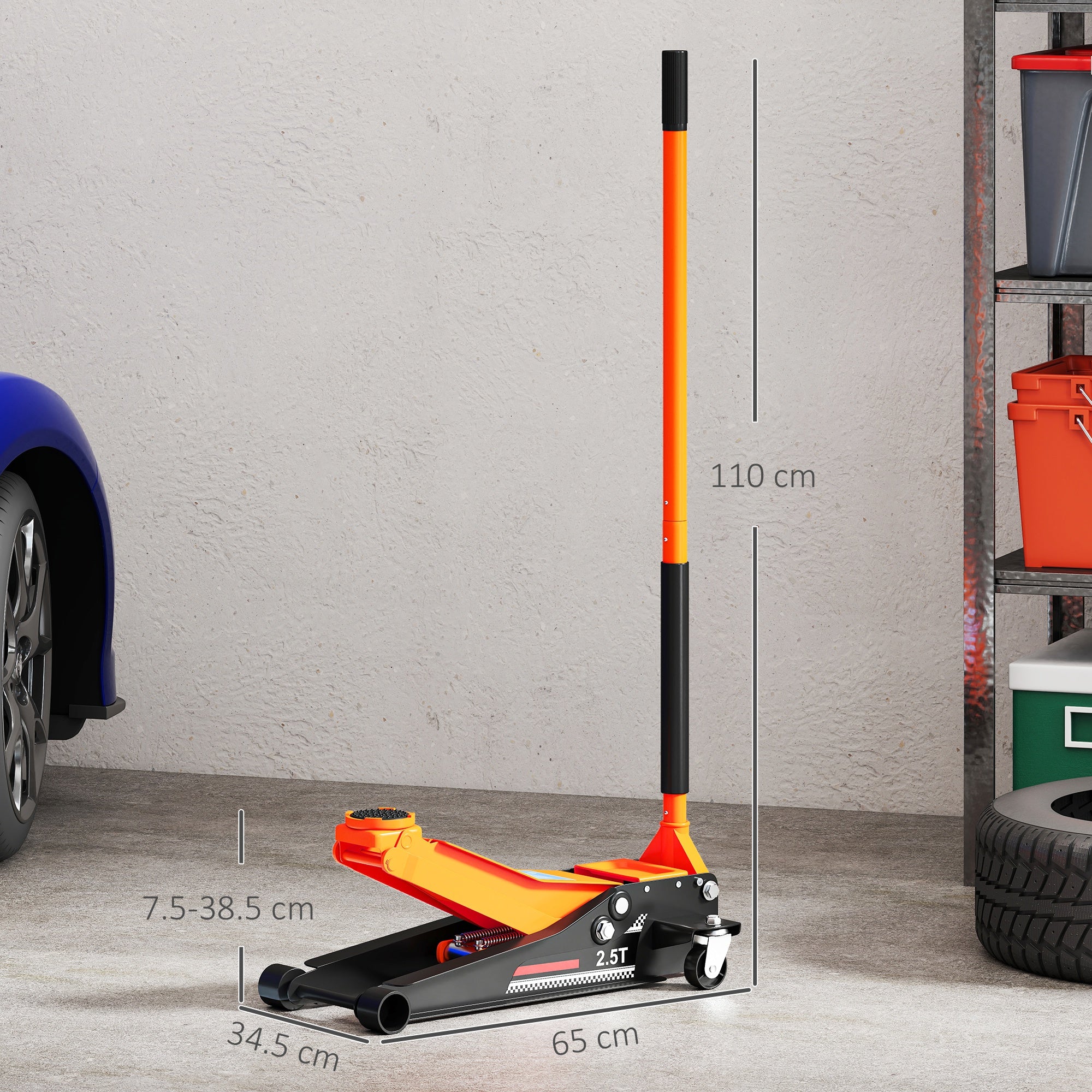 HOMCOM 2.5 Ton Low Profile Floor Jack, 7.5-47 cm Hydraulic Car Trolley Jack - Image 5