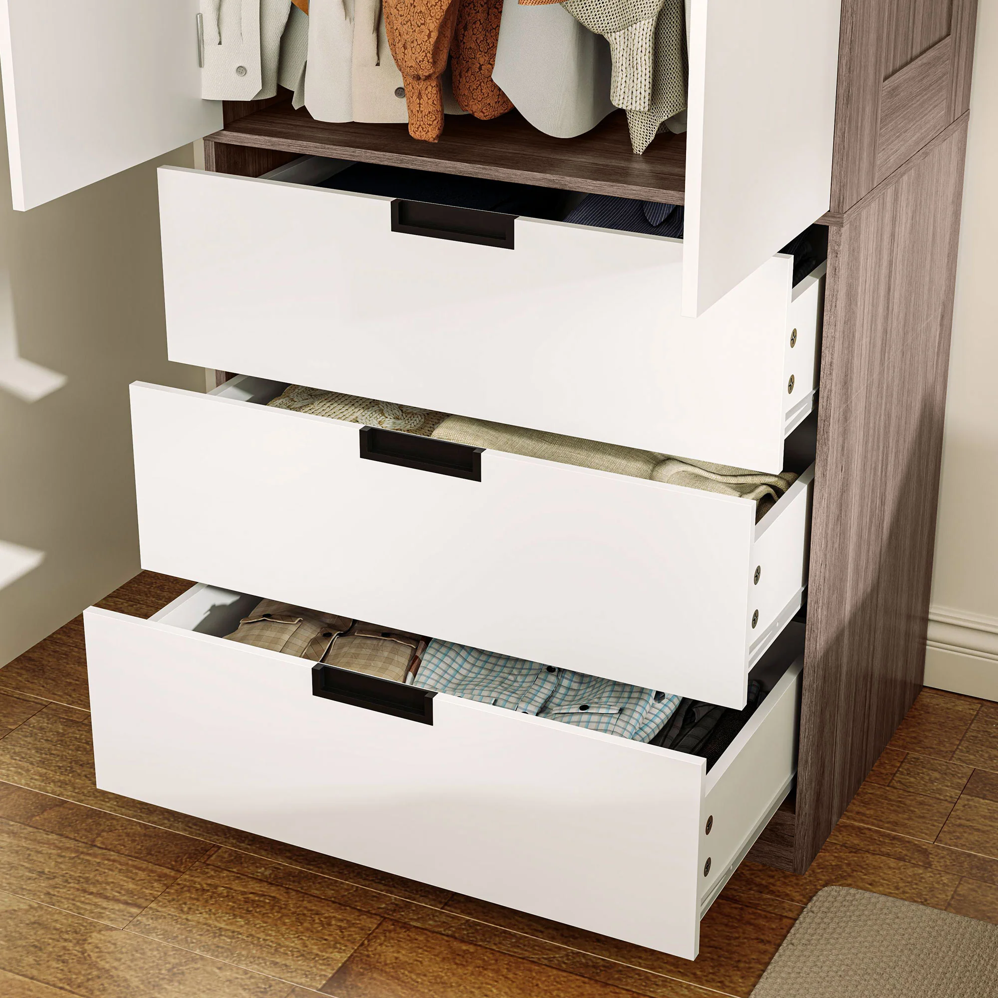 HOMCOM 2 Door Wardrobe Brown Wardrobe With 3 Drawer And Hanging Rod Brown - Image 9