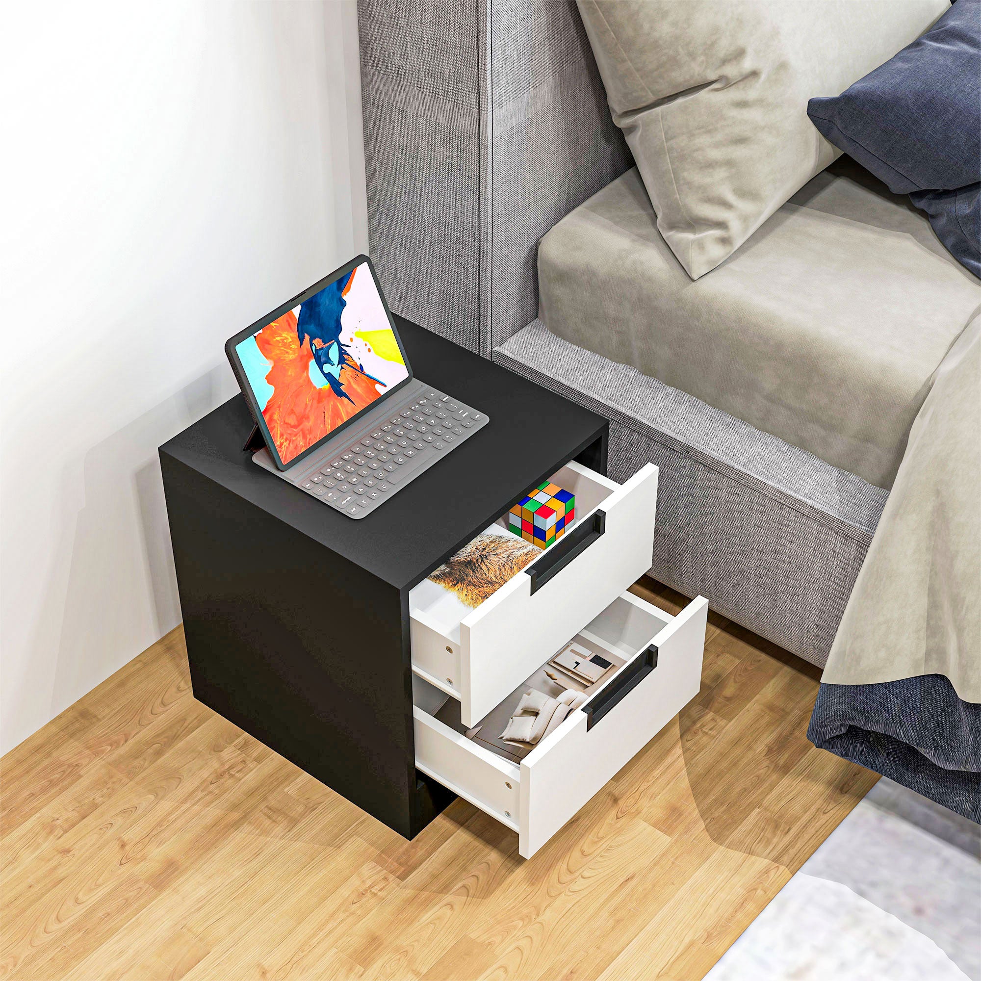 HOMCOM 2 Drawer Bedside Tables Set Of 2 With Storage Nightstands For Bedroom - Image 9