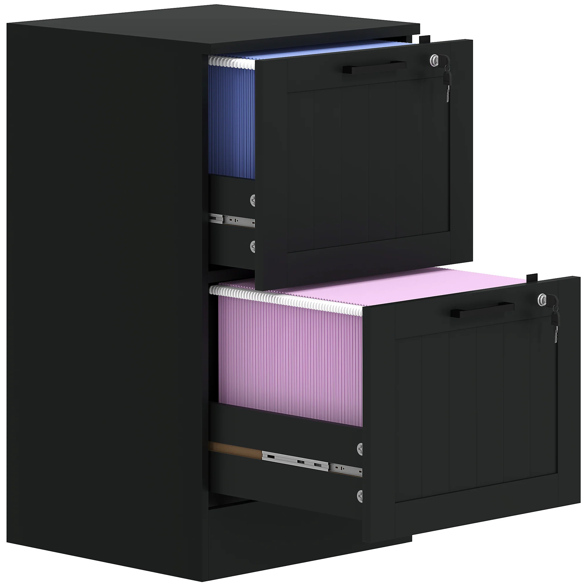 HOMCOM 2 Drawer File Cabinet With Lock And Adjustable Hanging Bars, Black