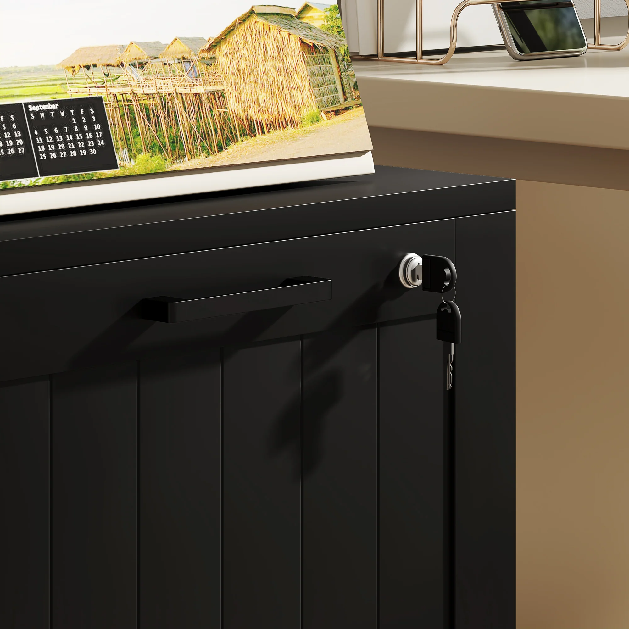 HOMCOM 2 Drawer File Cabinet With Lock And Adjustable Hanging Bars, Black - Image 8