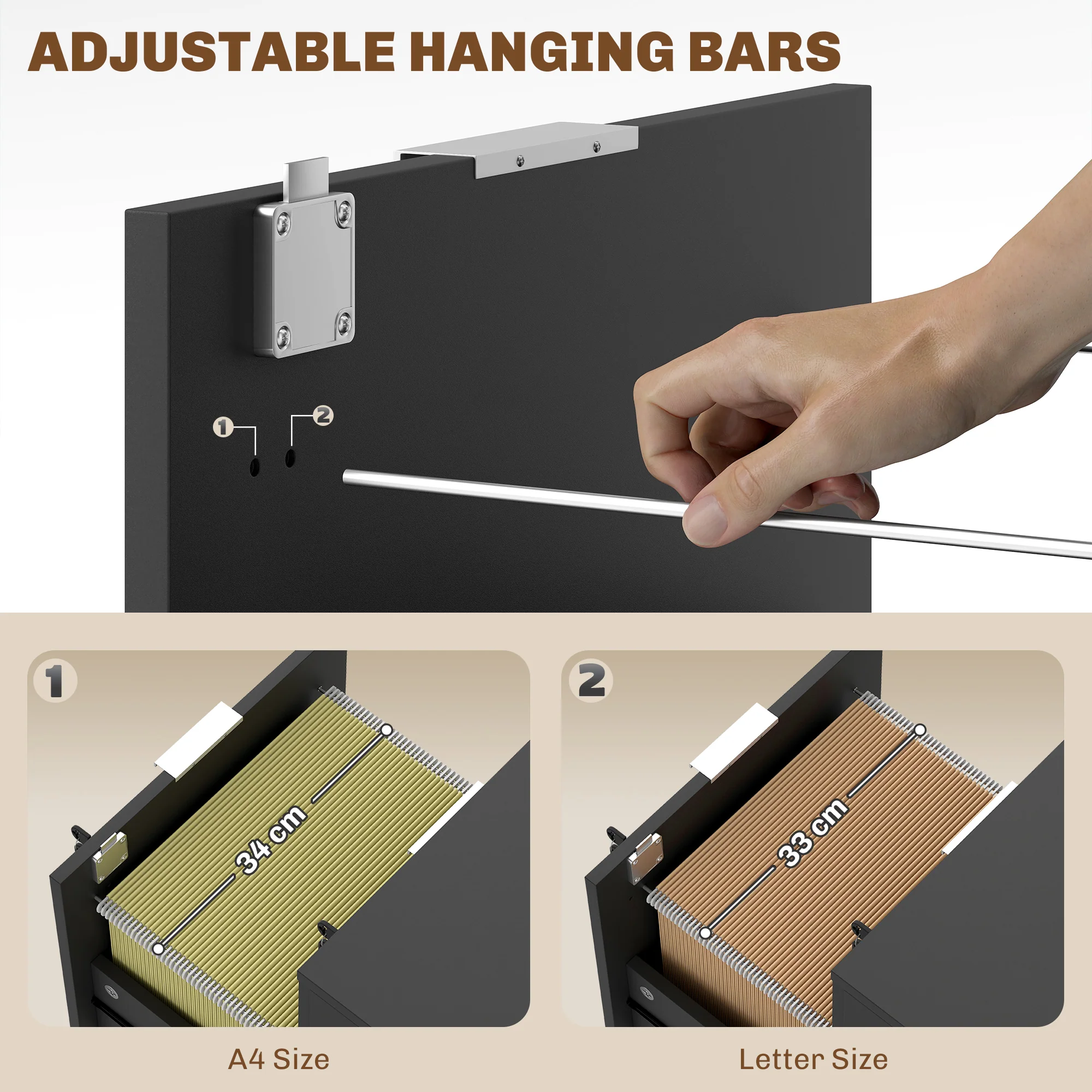 HOMCOM 2 Drawer Filing Cabinet with Adjustable Hanging Bars for A4 and Letter - Image 4