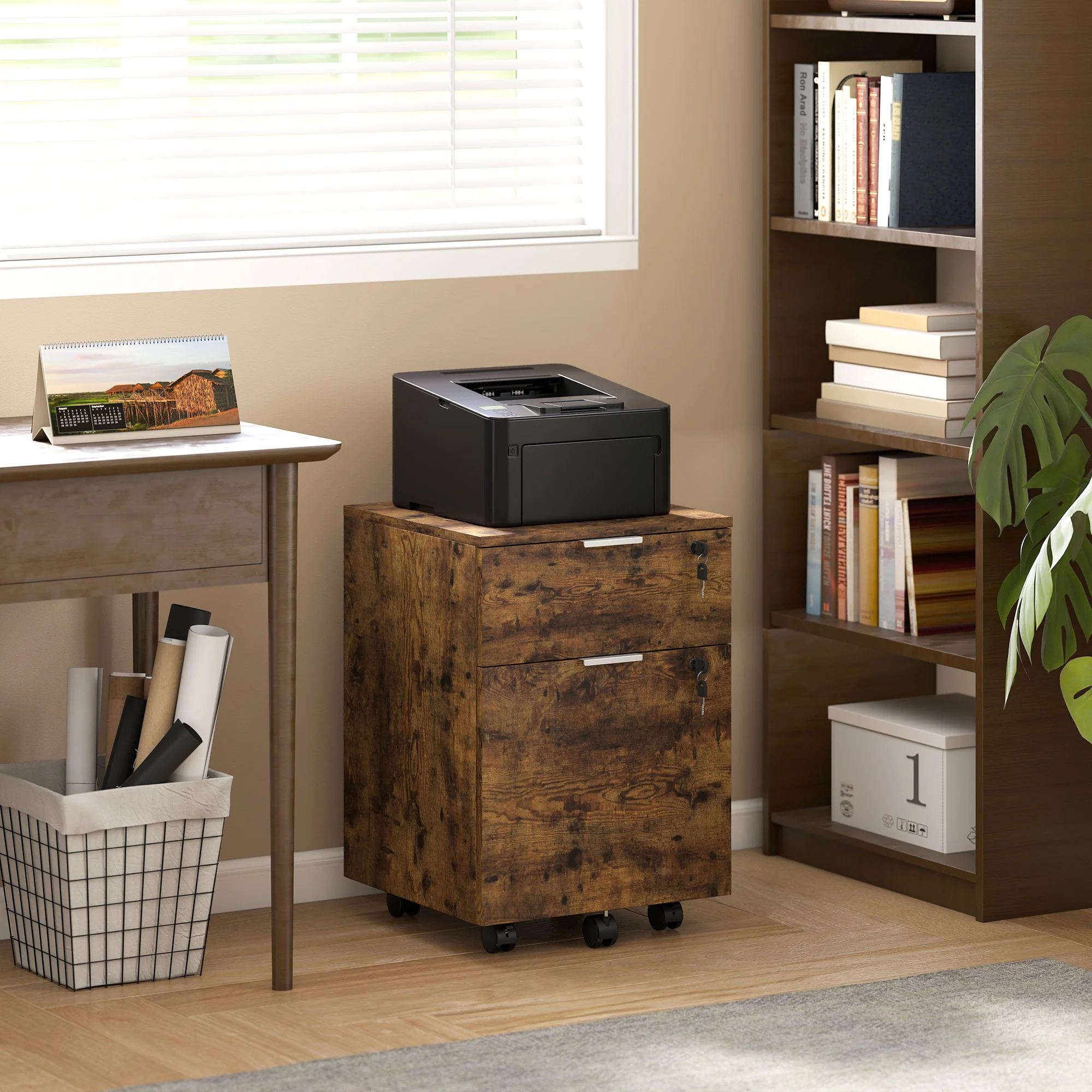 HOMCOM 2 Drawer Filing Cabinet with Adjustable Hanging Bars for A4 and Letter - Image 2