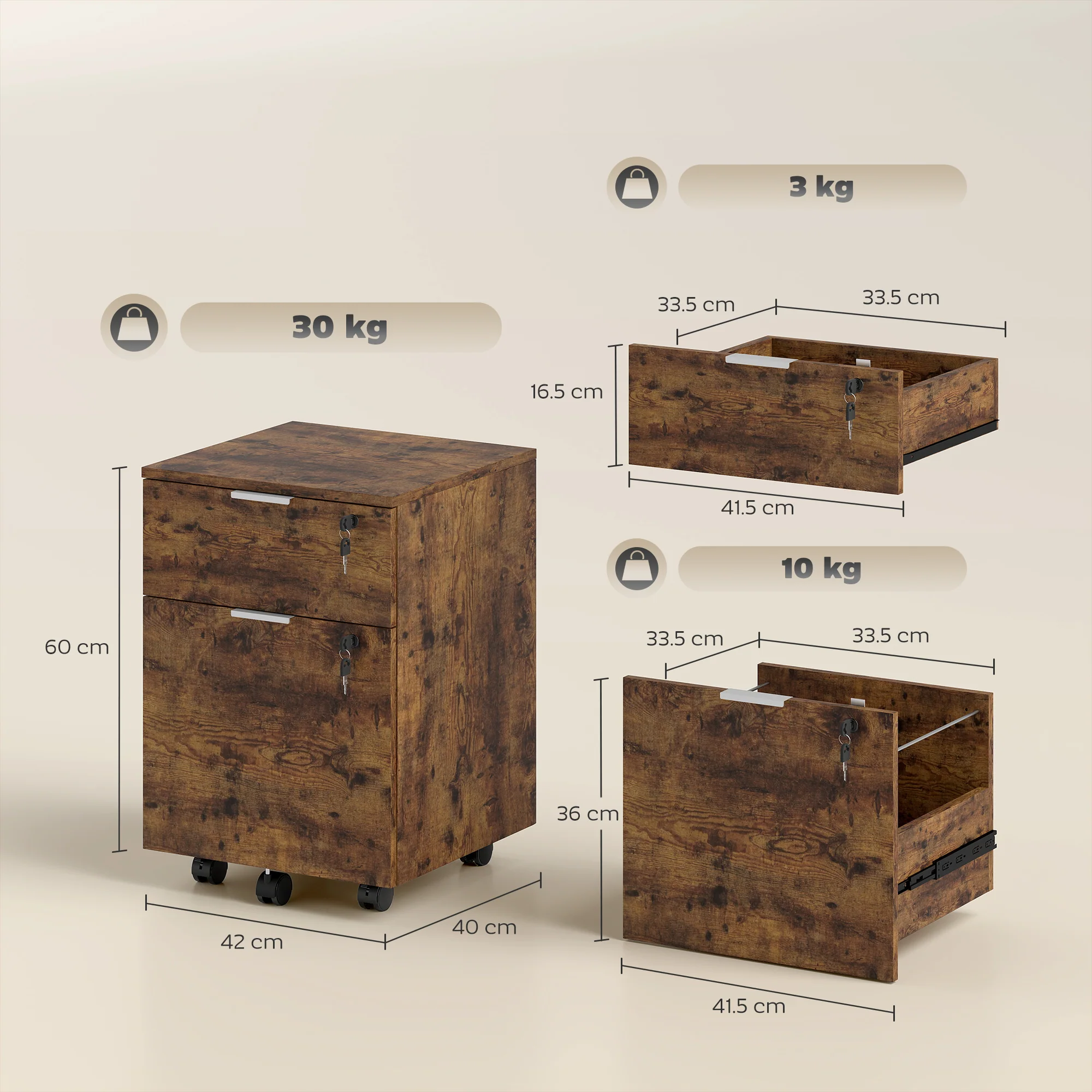 HOMCOM 2 Drawer Filing Cabinet with Adjustable Hanging Bars for A4 and Letter - Image 5
