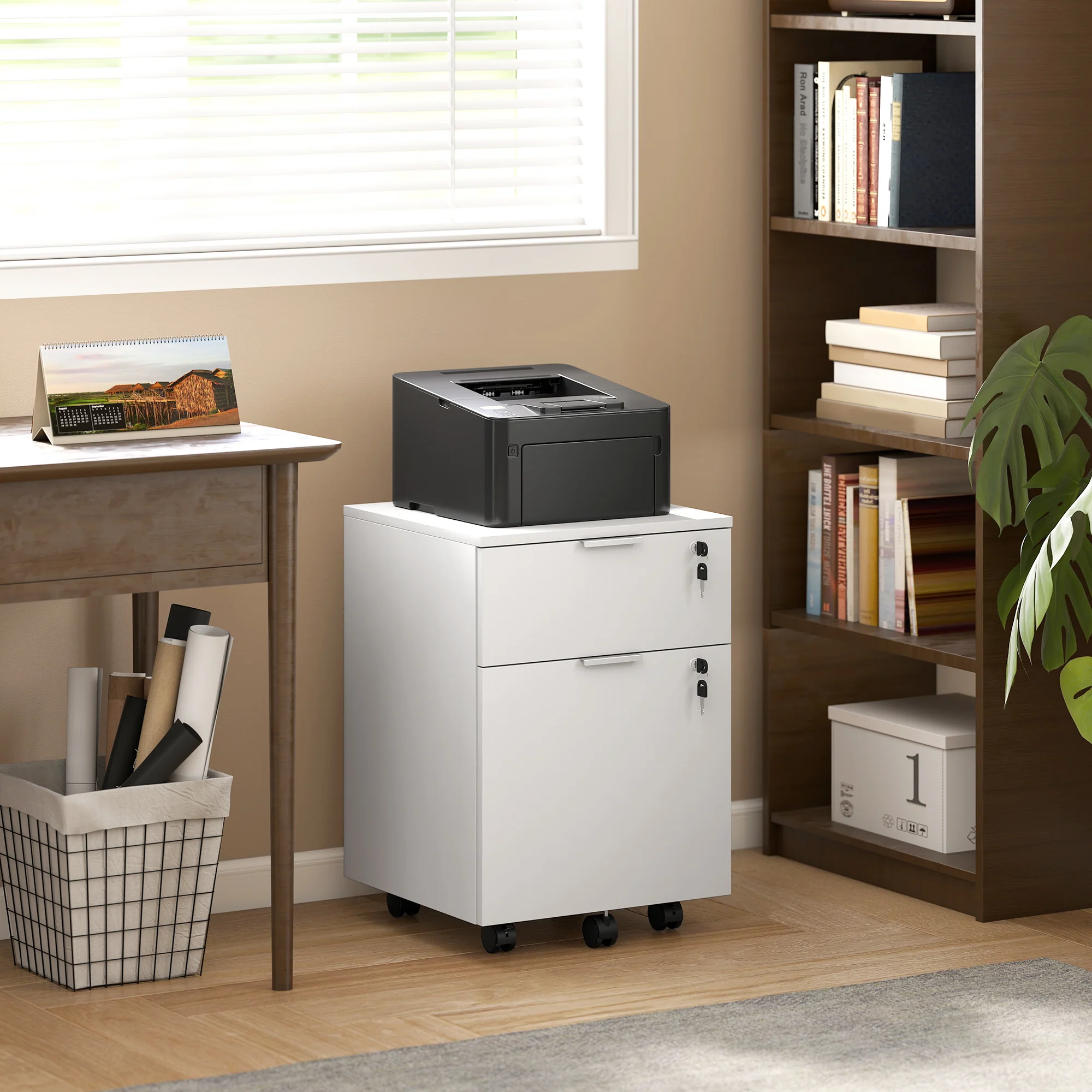 HOMCOM 2 Drawer Filing Cabinet with Adjustable Hanging Bars for A4 and Letter - Image 2