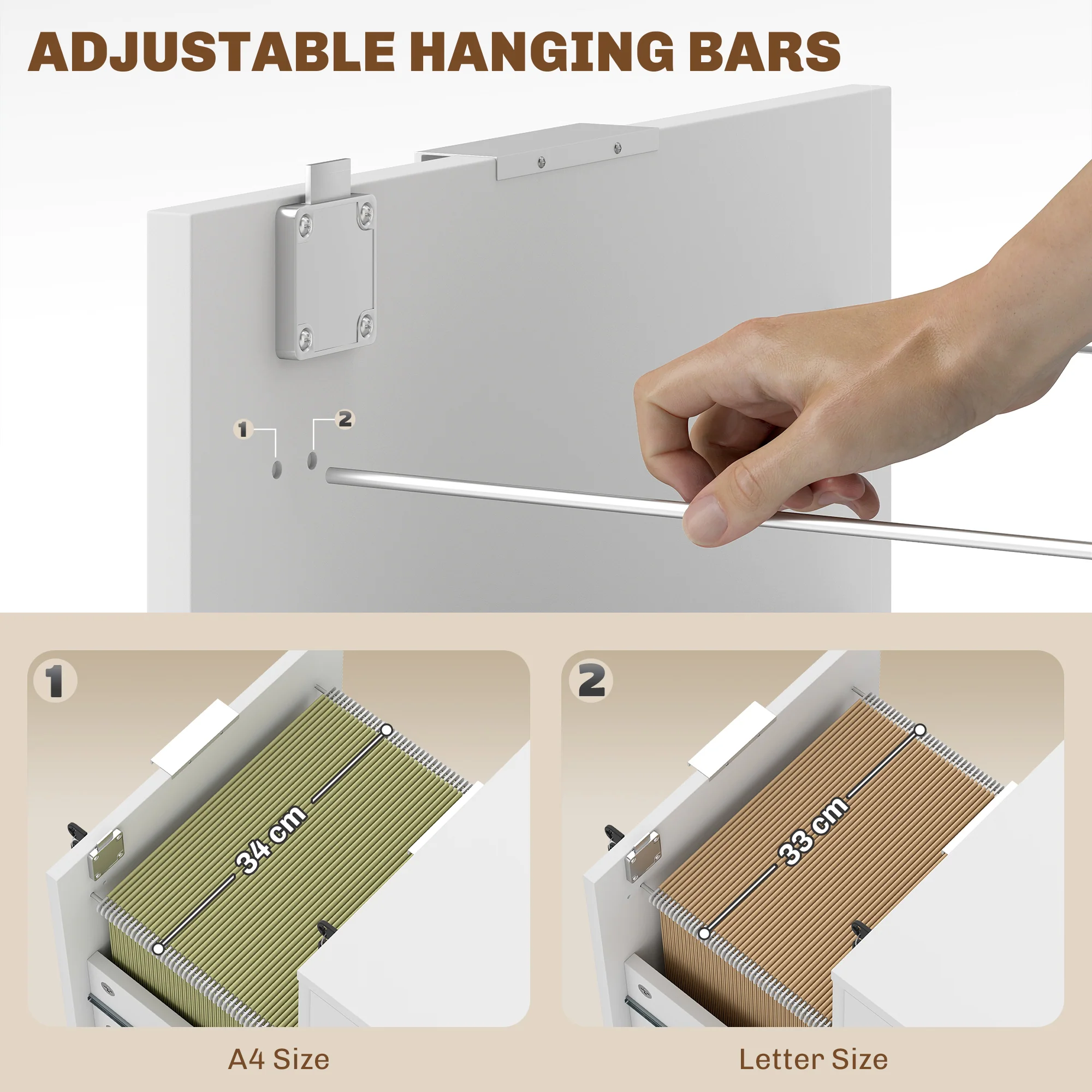 HOMCOM 2 Drawer Filing Cabinet with Adjustable Hanging Bars for A4 and Letter - Image 4