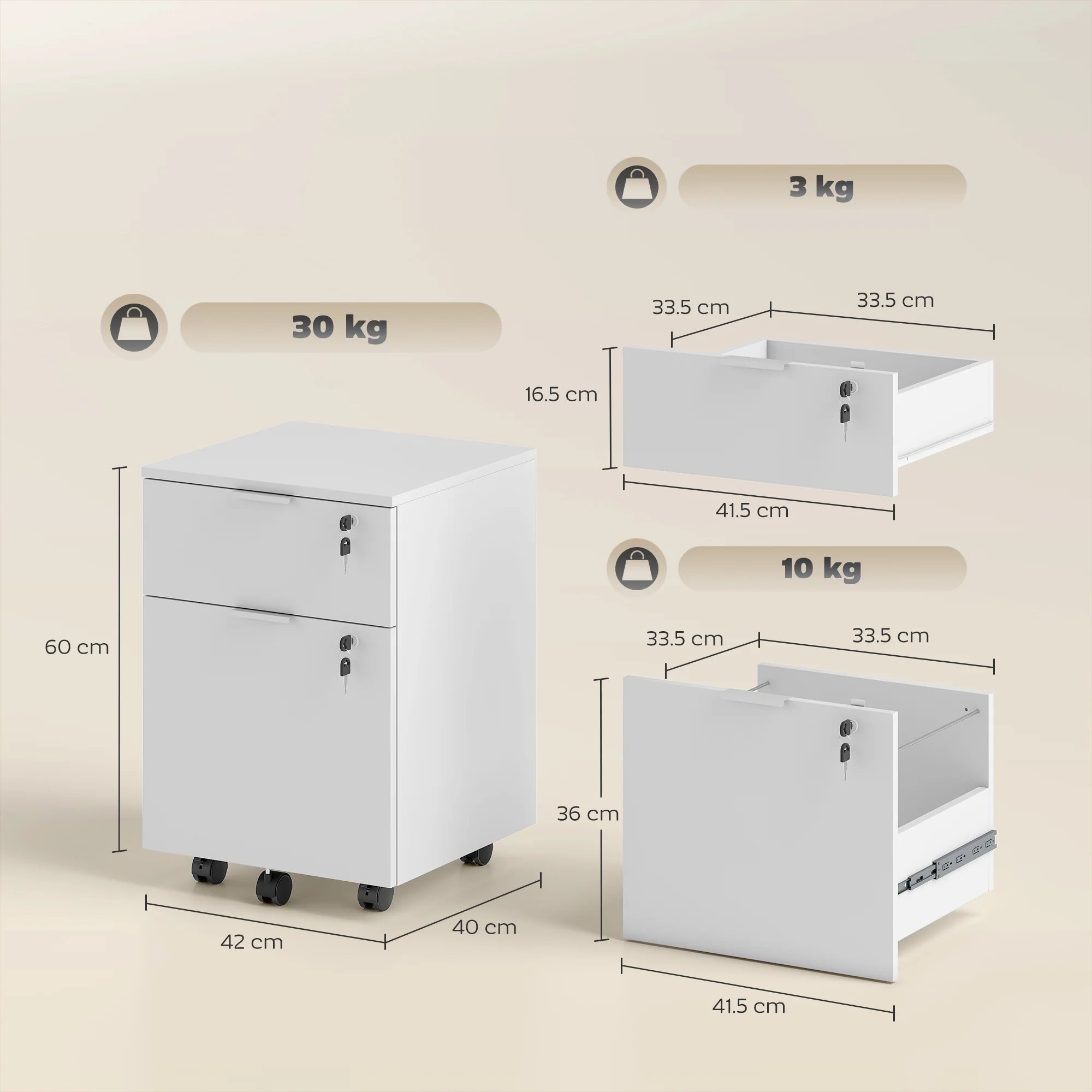 HOMCOM 2 Drawer Filing Cabinet with Adjustable Hanging Bars for A4 and Letter - Image 5