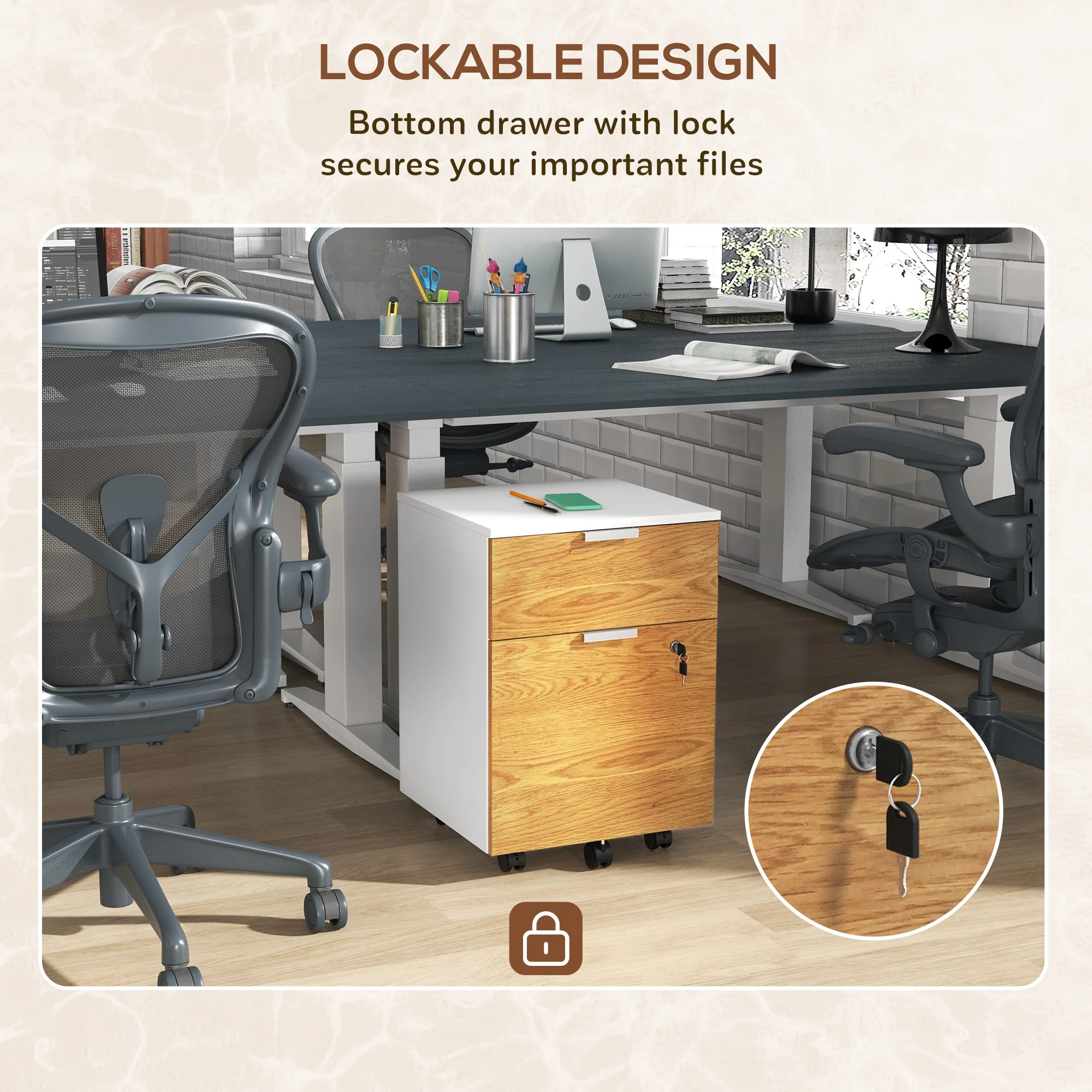 HOMCOM 2 Drawer Filing Cabinet With Adjustable Hanging Bars For A4 And Letter - Image 6