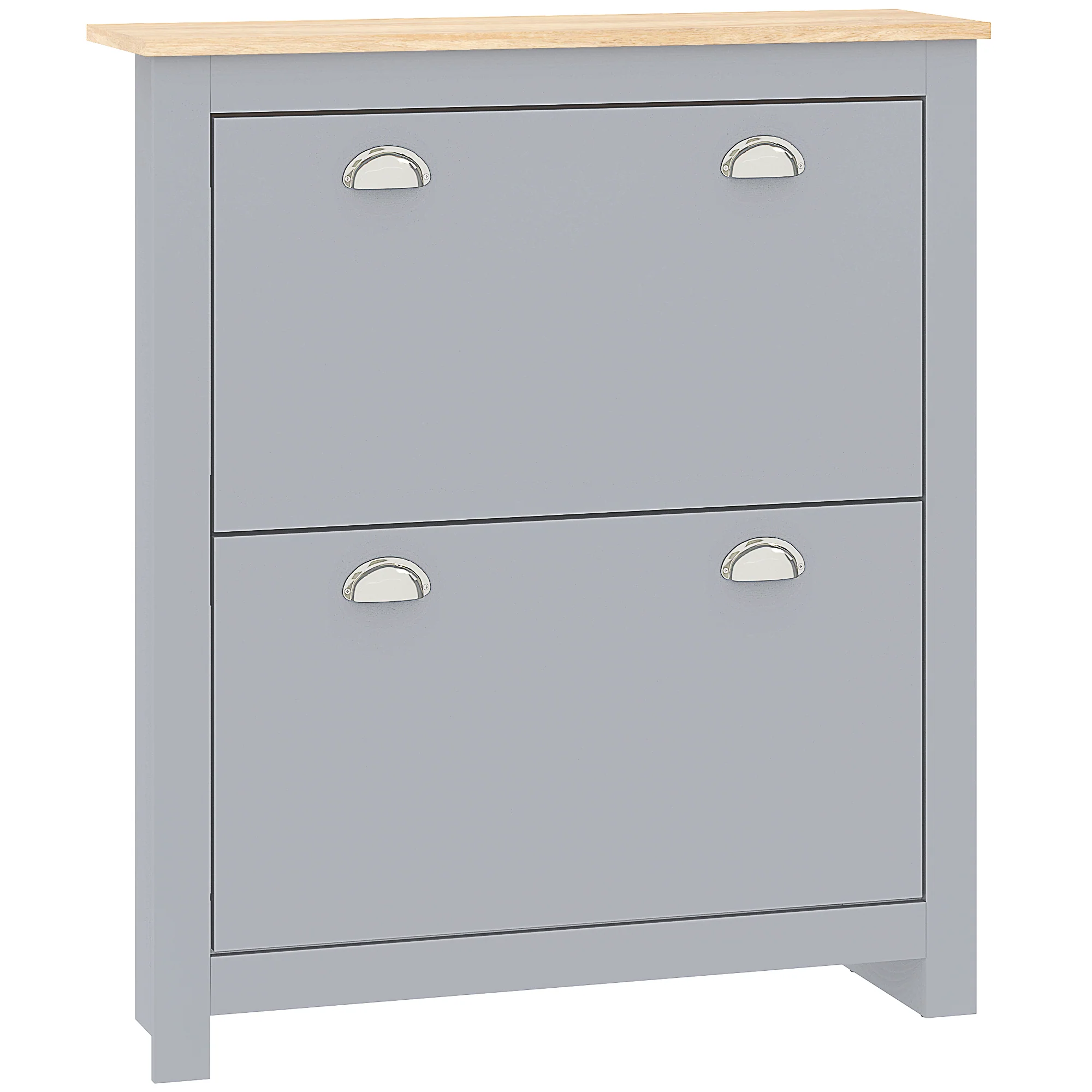 HOMCOM 2 Drawer Shoe Cabinet Narrow Shoe Cupboard with Flip Doors, Grey