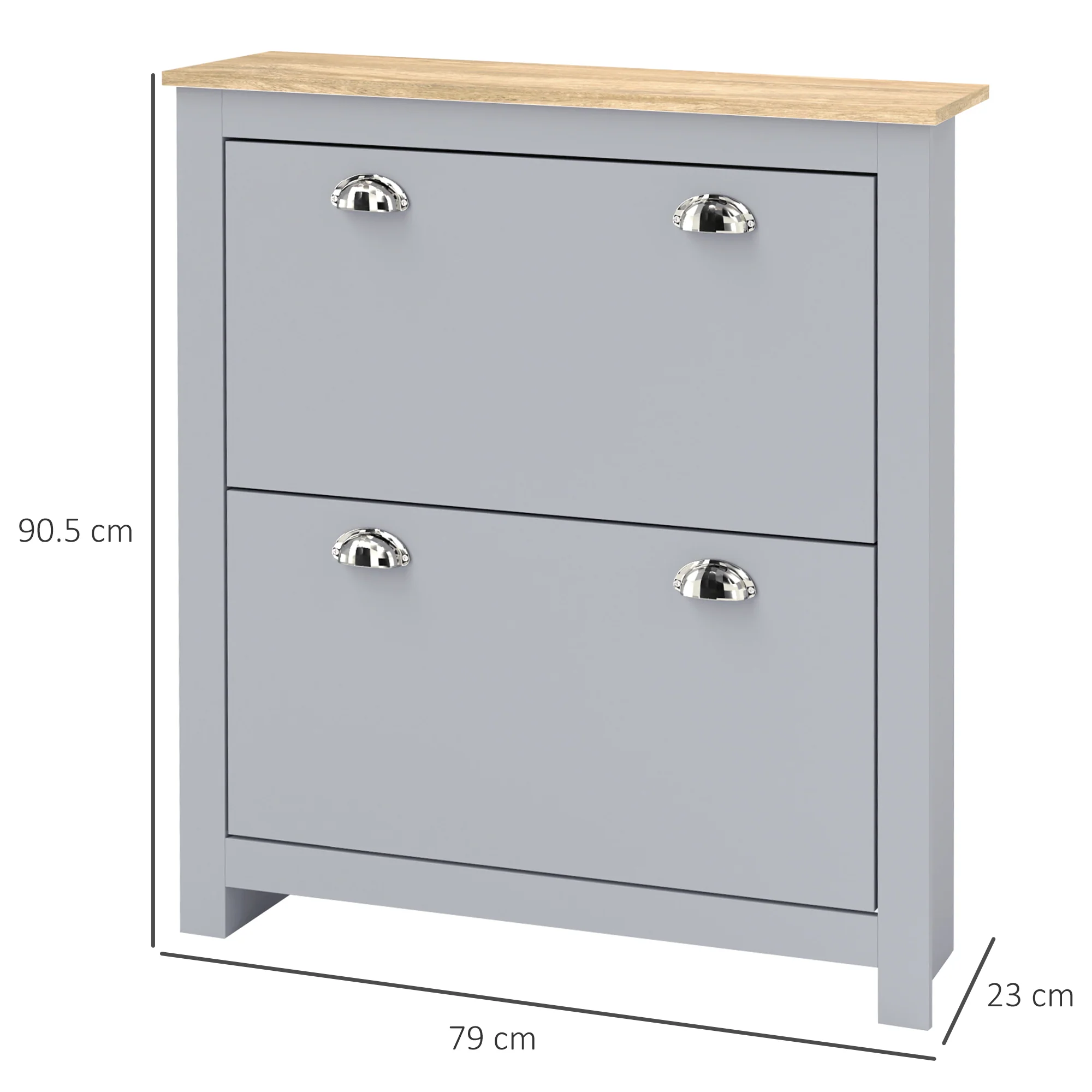 HOMCOM 2 Drawer Shoe Cabinet Narrow Shoe Cupboard with Flip Doors, Grey - Image 3