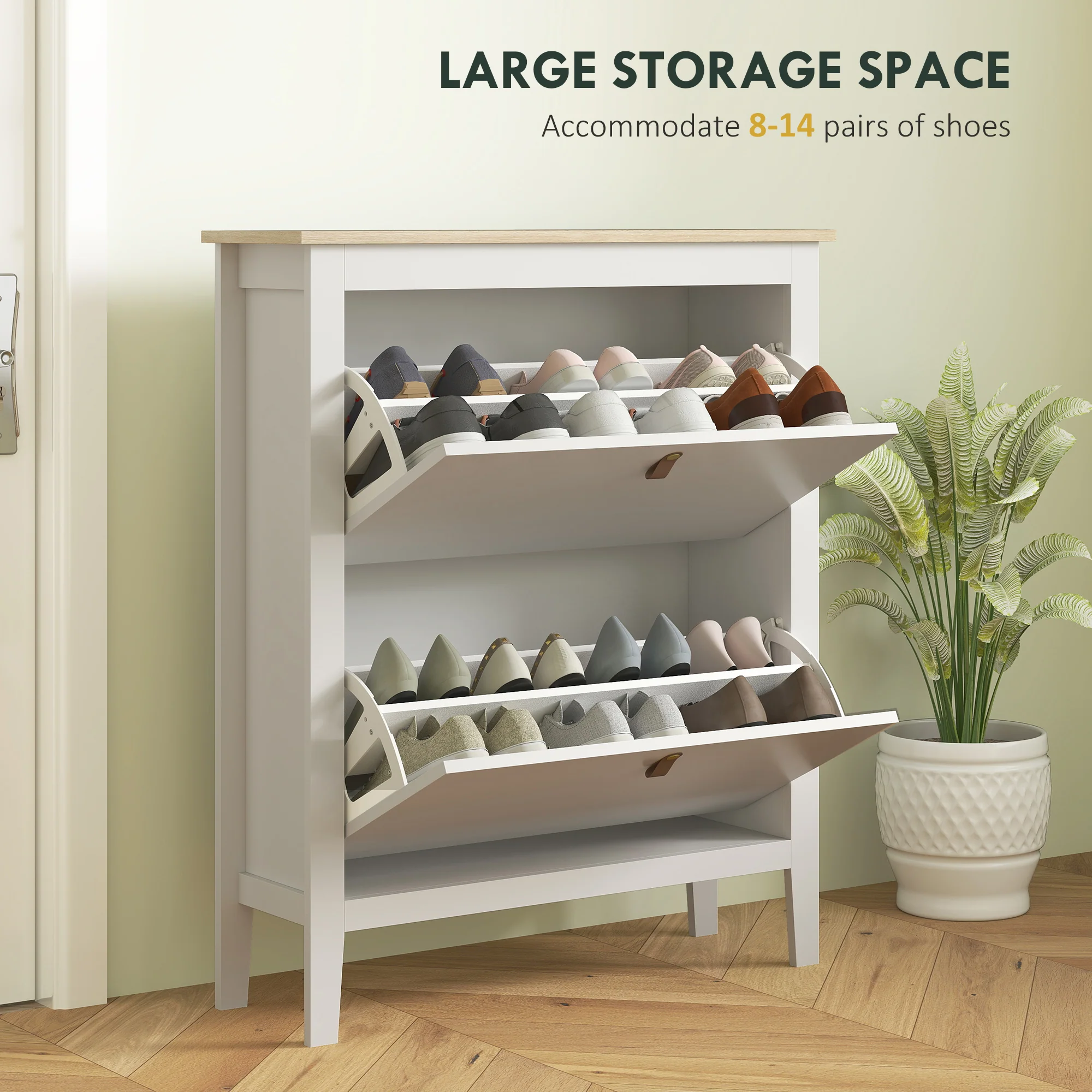 HOMCOM 2 Drawer Shoe Cabinet with Flip Doors for Hallway, Entryway, White - Image 3