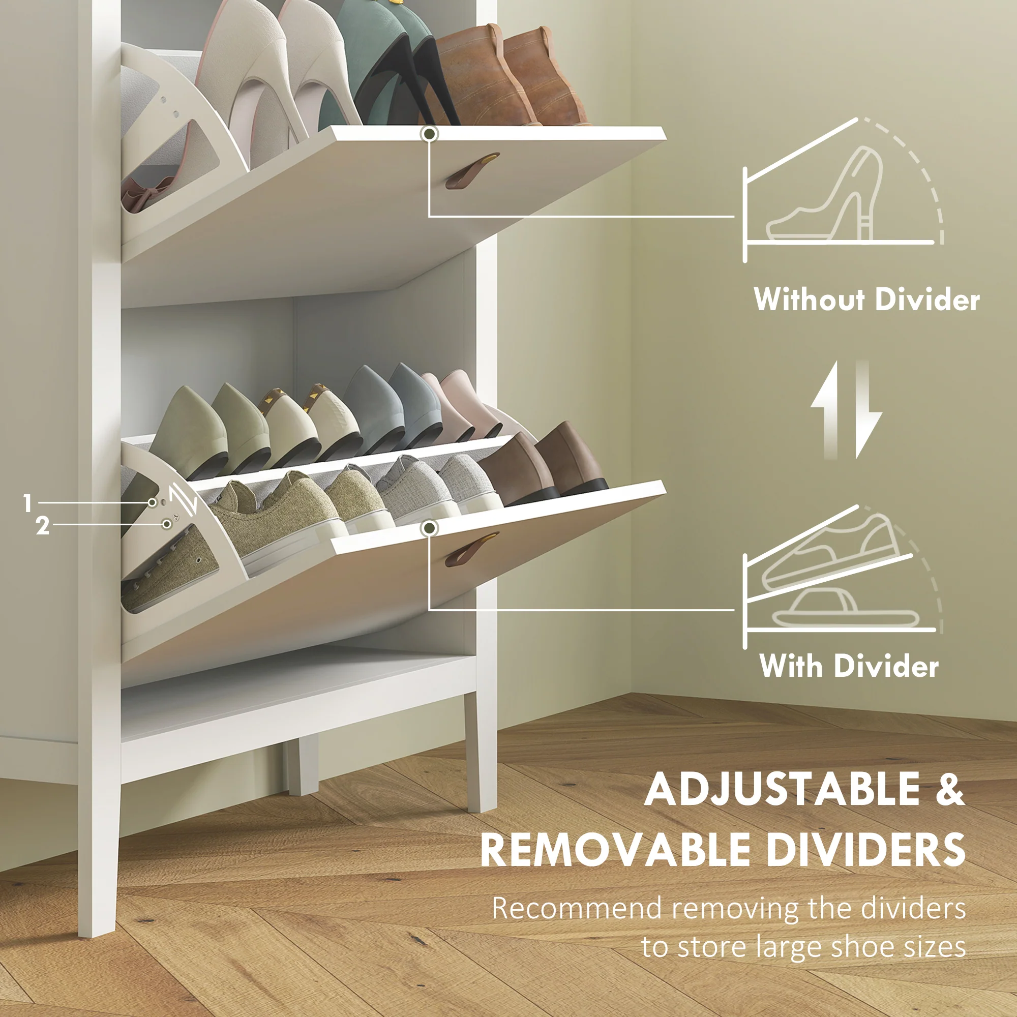 HOMCOM 2 Drawer Shoe Cabinet with Flip Doors for Hallway, Entryway, White - Image 4
