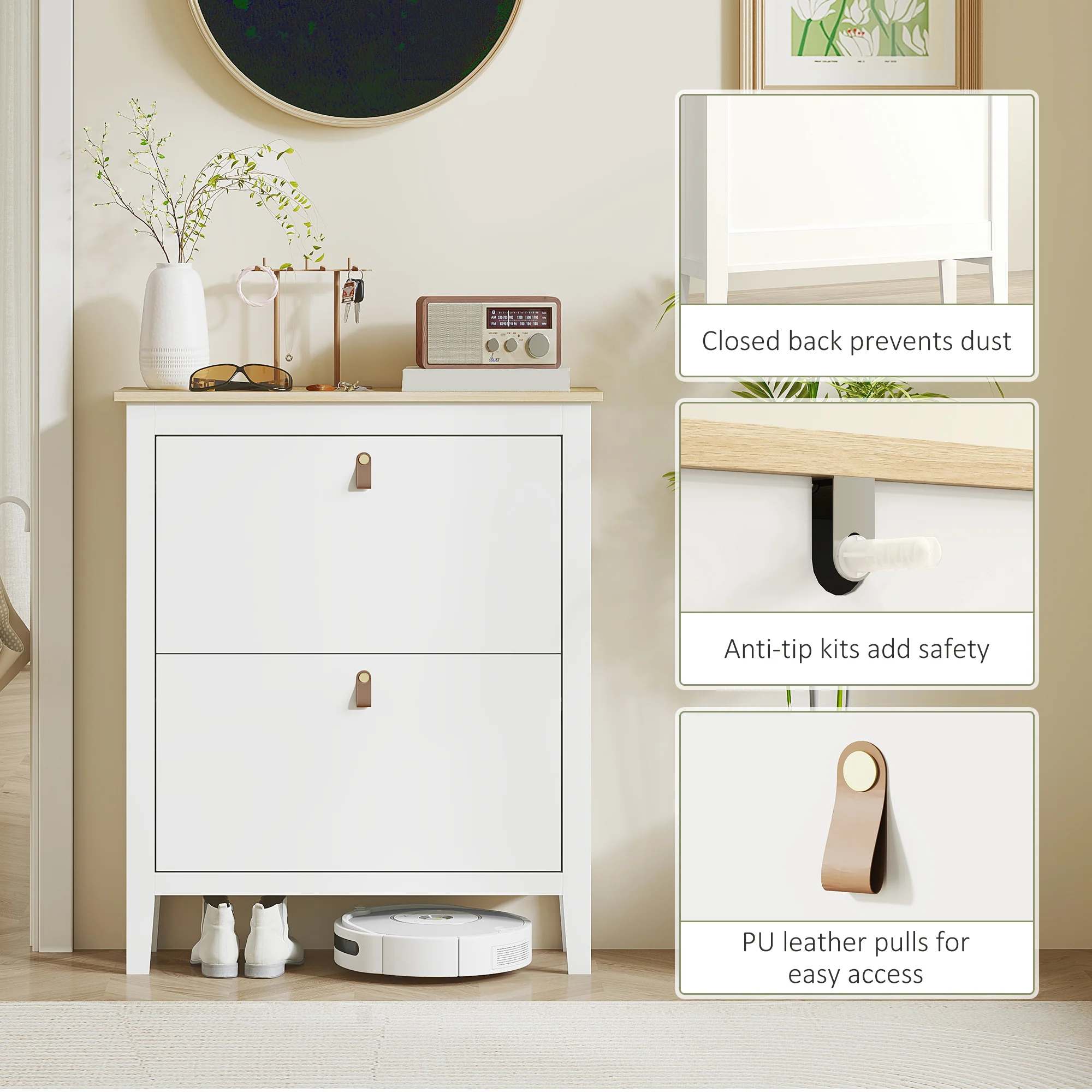 HOMCOM 2 Drawer Shoe Cabinet with Flip Doors for Hallway, Entryway, White - Image 7
