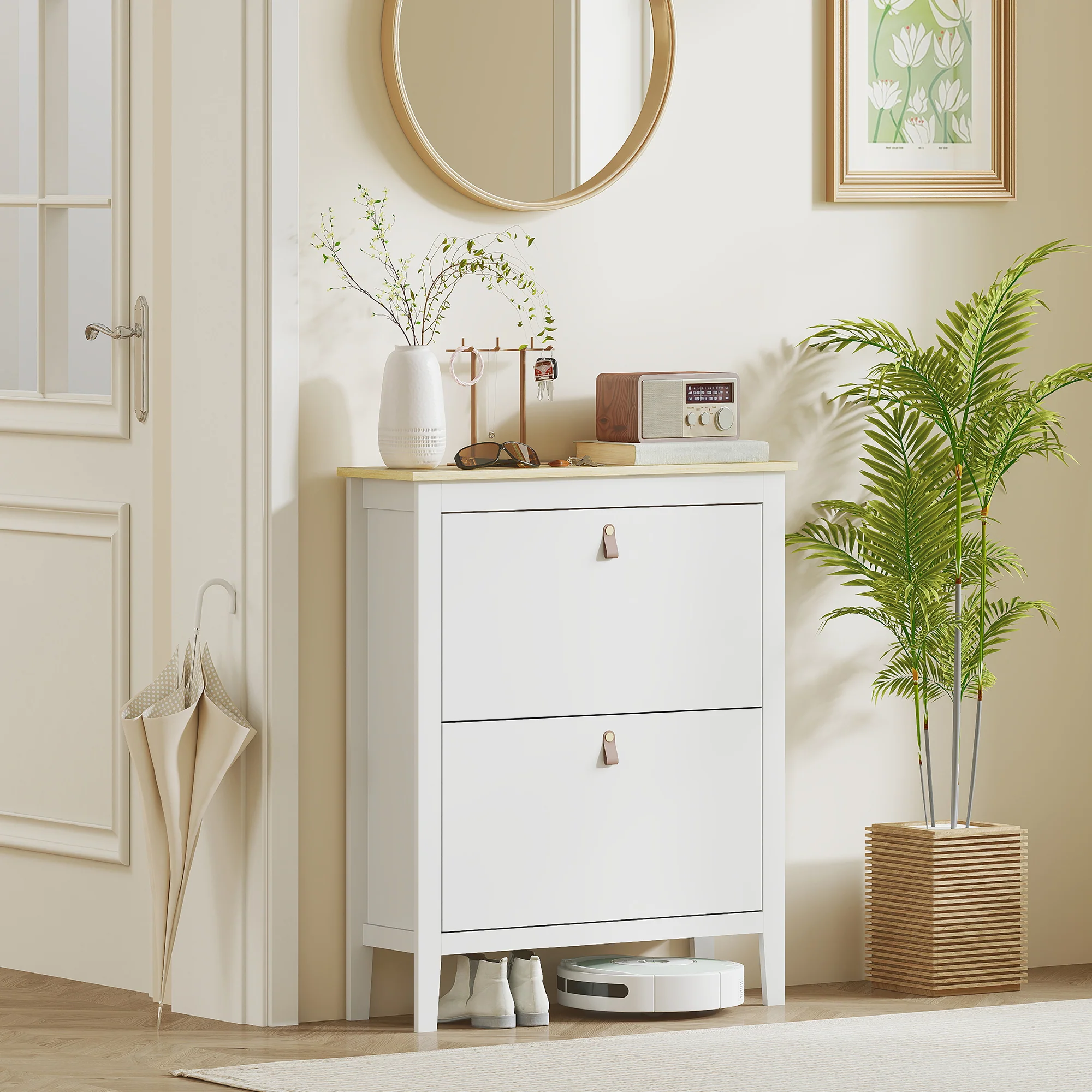 HOMCOM 2 Drawer Shoe Cabinet with Flip Doors for Hallway, Entryway, White - Image 8