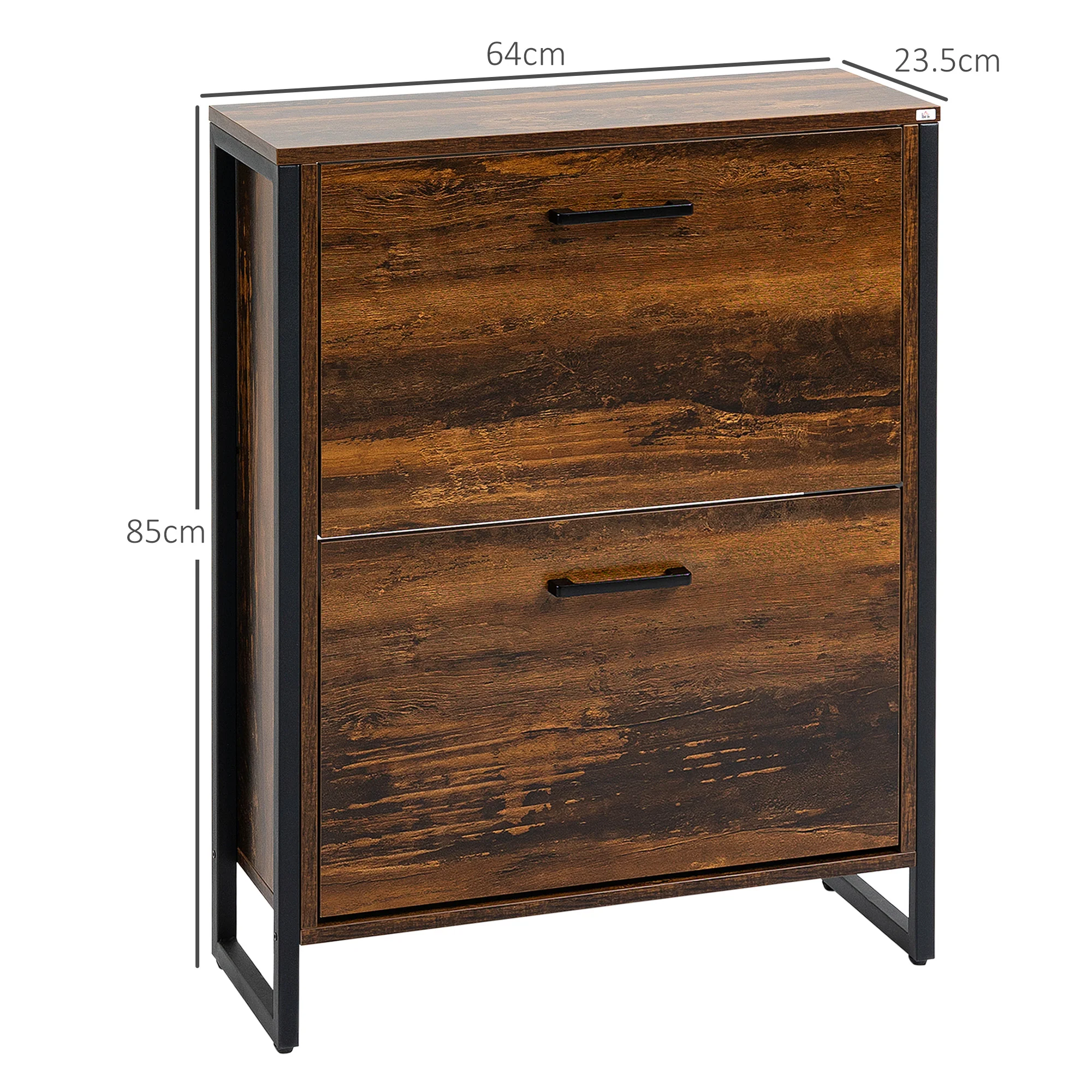 HOMCOM 2 Flip Door Shoe Cabinet With Divider For Entryway Rustic Brown - Image 5