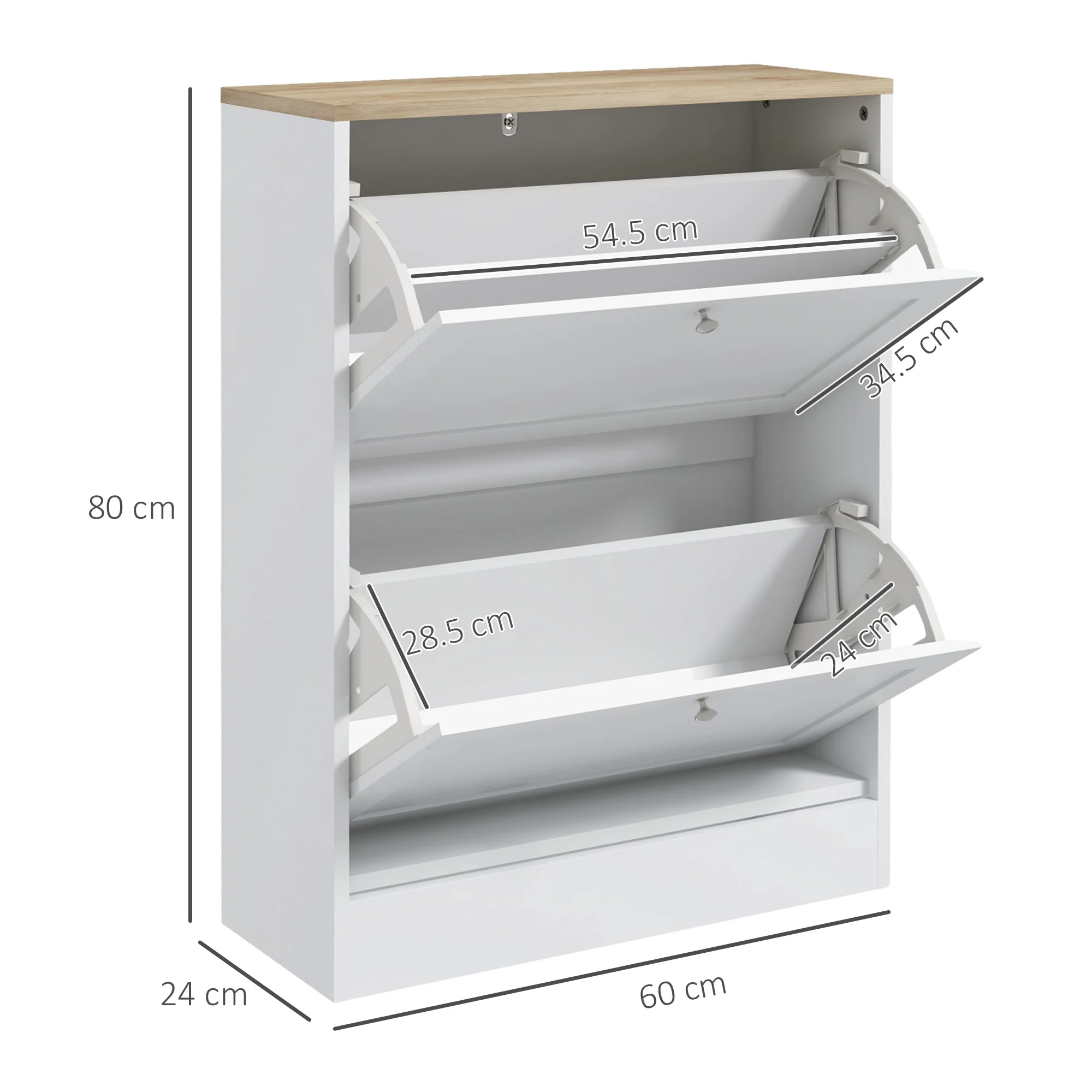 HOMCOM 2 Flip Drawer Narrow Shoe Cabinet with Adjustable Shelves, White - Image 5