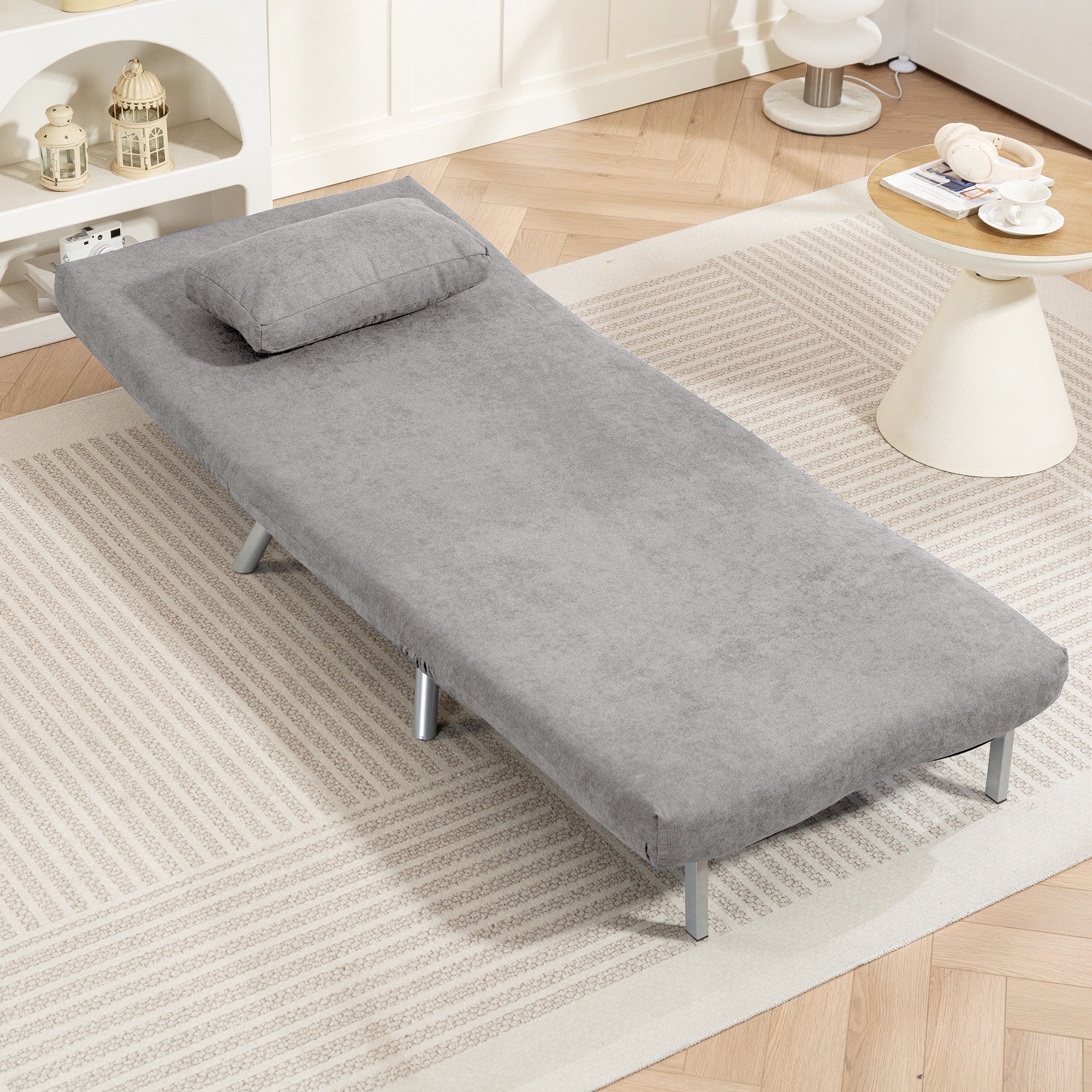 HOMCOM 2-in-1 Folding Sofa Bed With 5-level Adjustable Backrest, Grey - Image 8