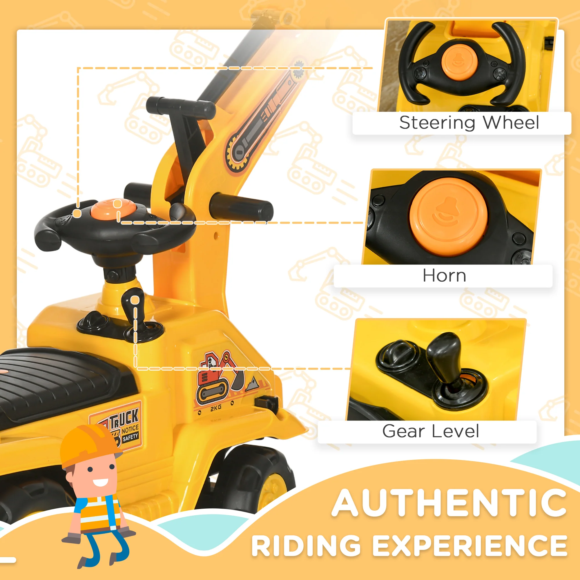 HOMCOM 2 in 1 Kids Ride On Tractor with Buckle, for 1.5-4 Years Old, Yellow - Image 7
