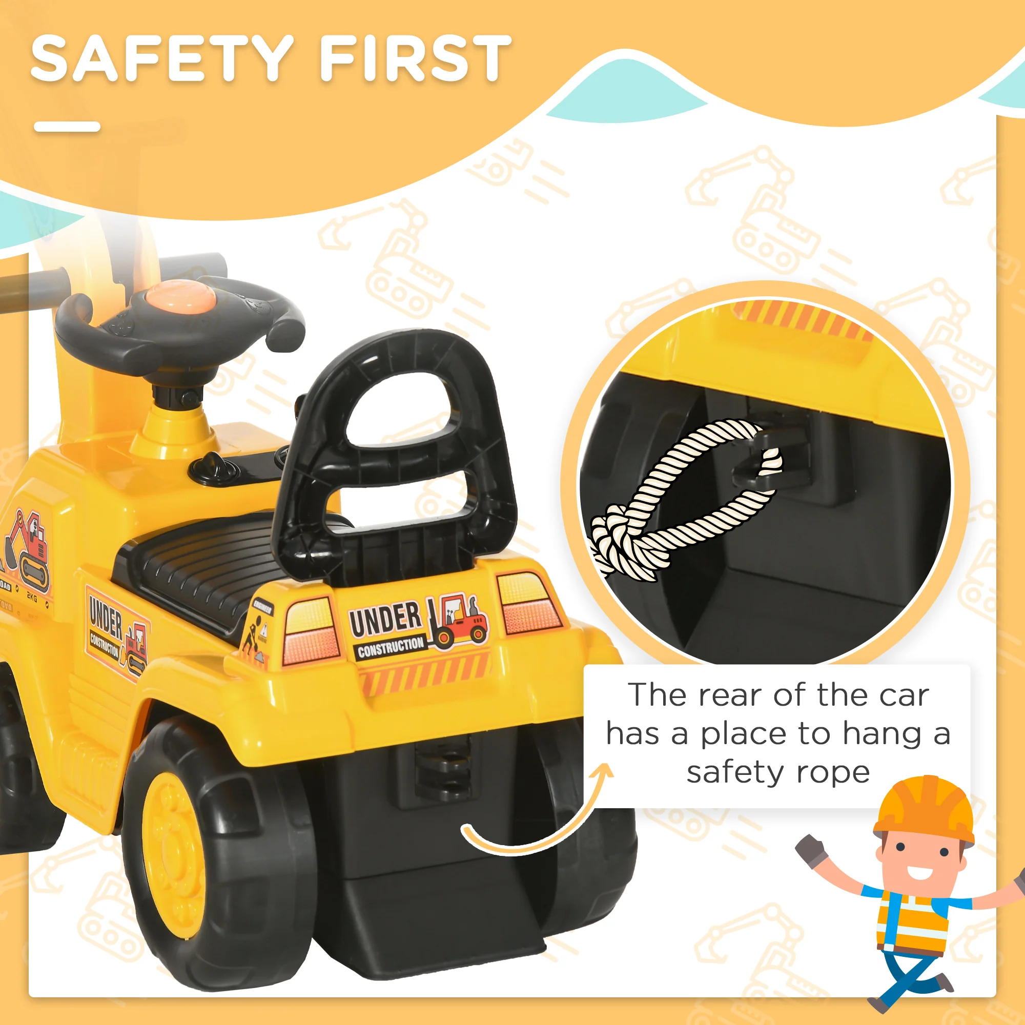 HOMCOM 2 in 1 Kids Ride On Tractor with Buckle, for 1.5-4 Years Old, Yellow - Image 8