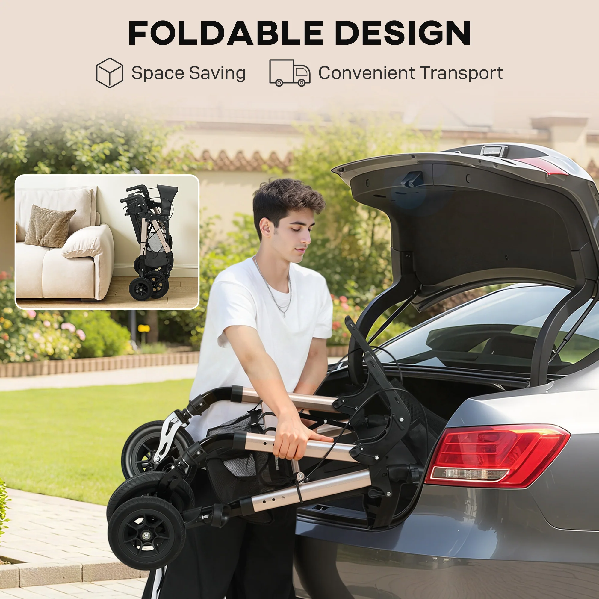 HOMCOM 2-in-1 Mobility Walker With Seat, Foldable Rollator With Footrests - Image 8
