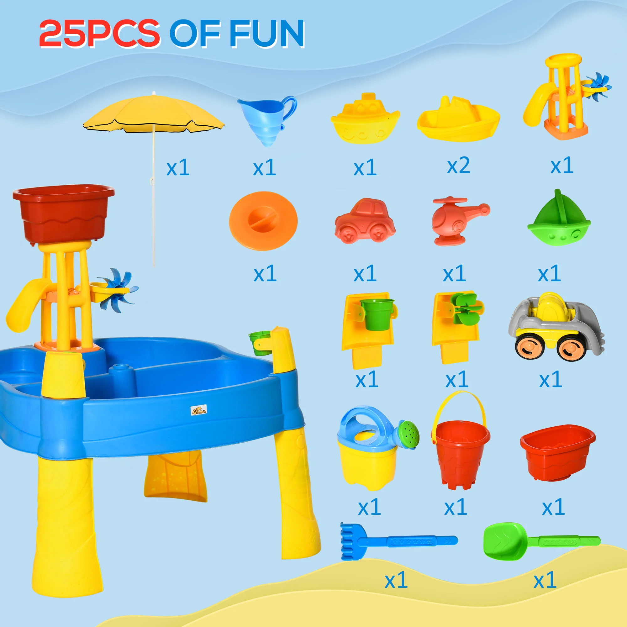 HOMCOM 2 in 1 Sand & Water Table - 18+ Months - Kids Outdoor Beach Garden - Image 7