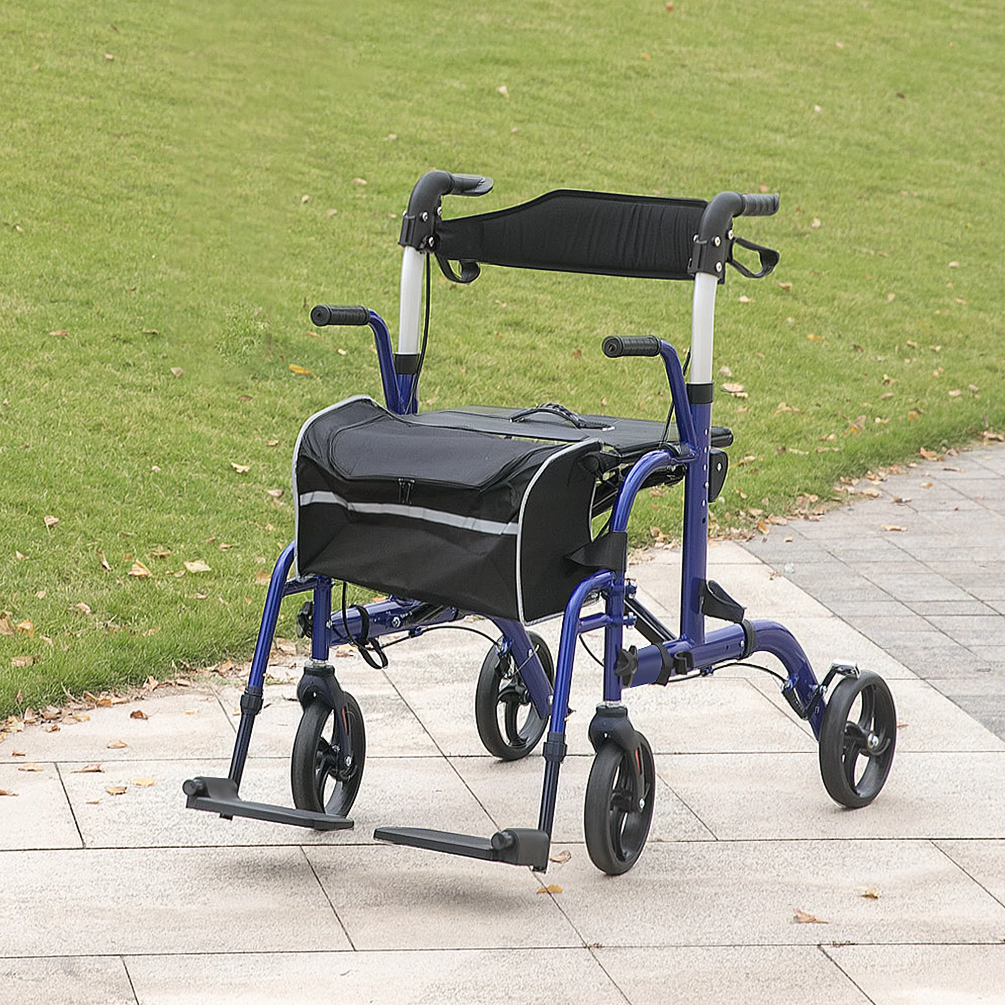 HOMCOM 2 in 1 Wheelchair & Folding Rollator Walker Combo, Pearl Blue - Image 2