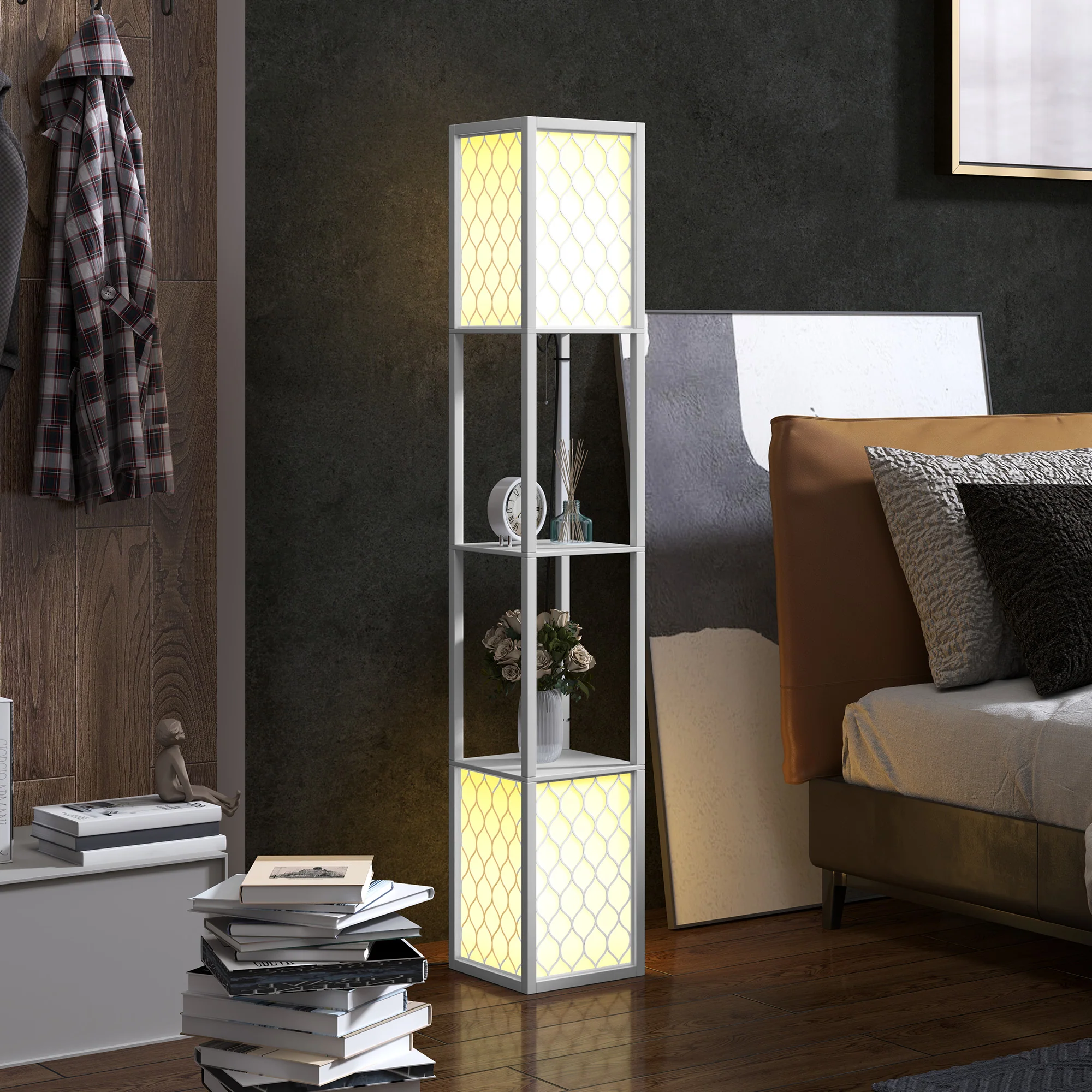 HOMCOM 2-Light Modern Floor Lamp With Shelves For Living Room, Bedroom - Image 11