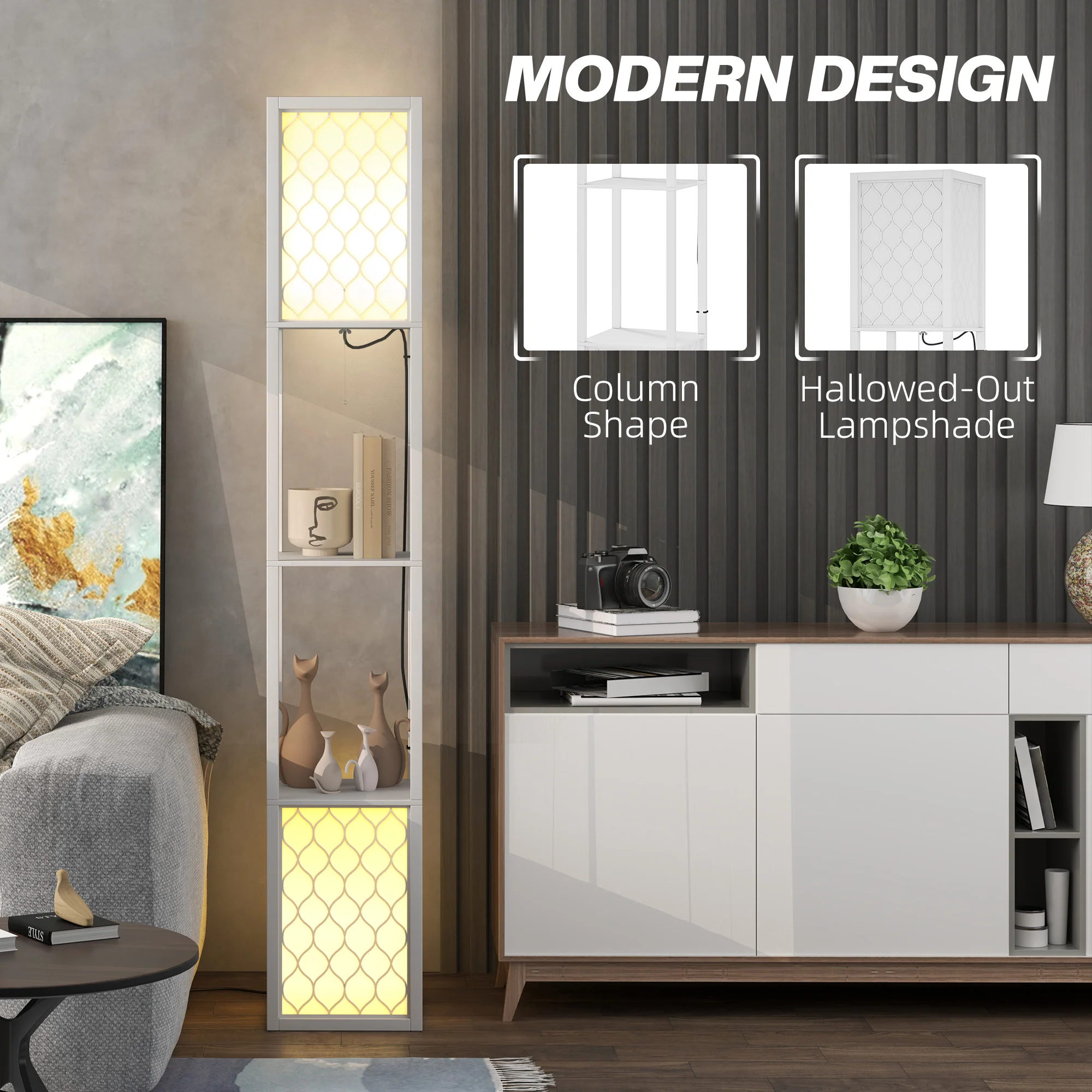HOMCOM 2-Light Modern Floor Lamp With Shelves For Living Room, Bedroom - Image 13