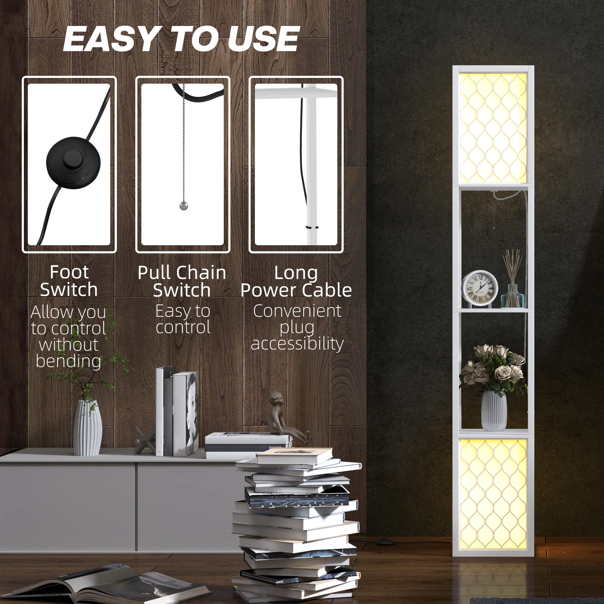 HOMCOM 2-Light Modern Floor Lamp With Shelves For Living Room, Bedroom - Image 15