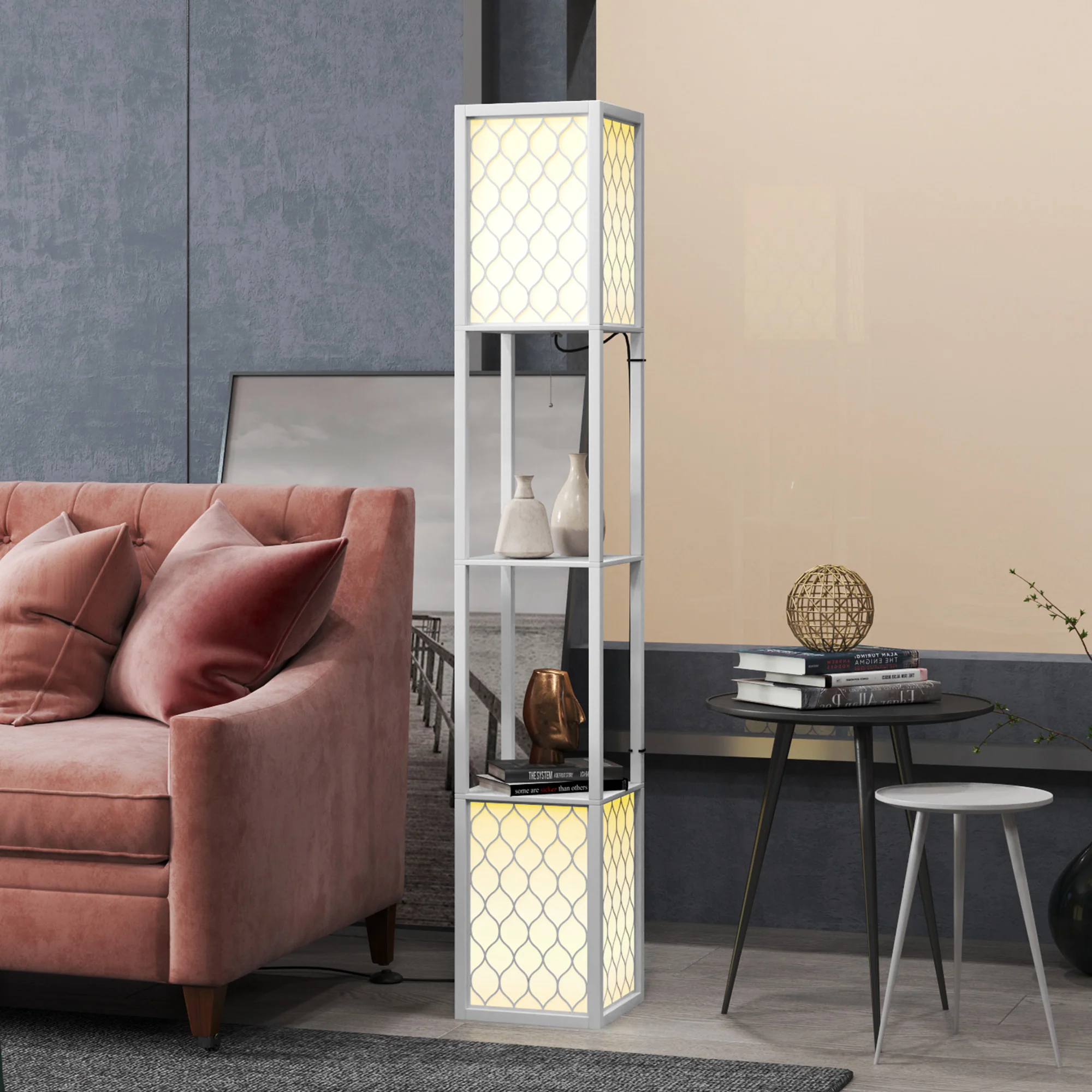 HOMCOM 2-Light Modern Floor Lamp With Shelves For Living Room, Bedroom - Image 17