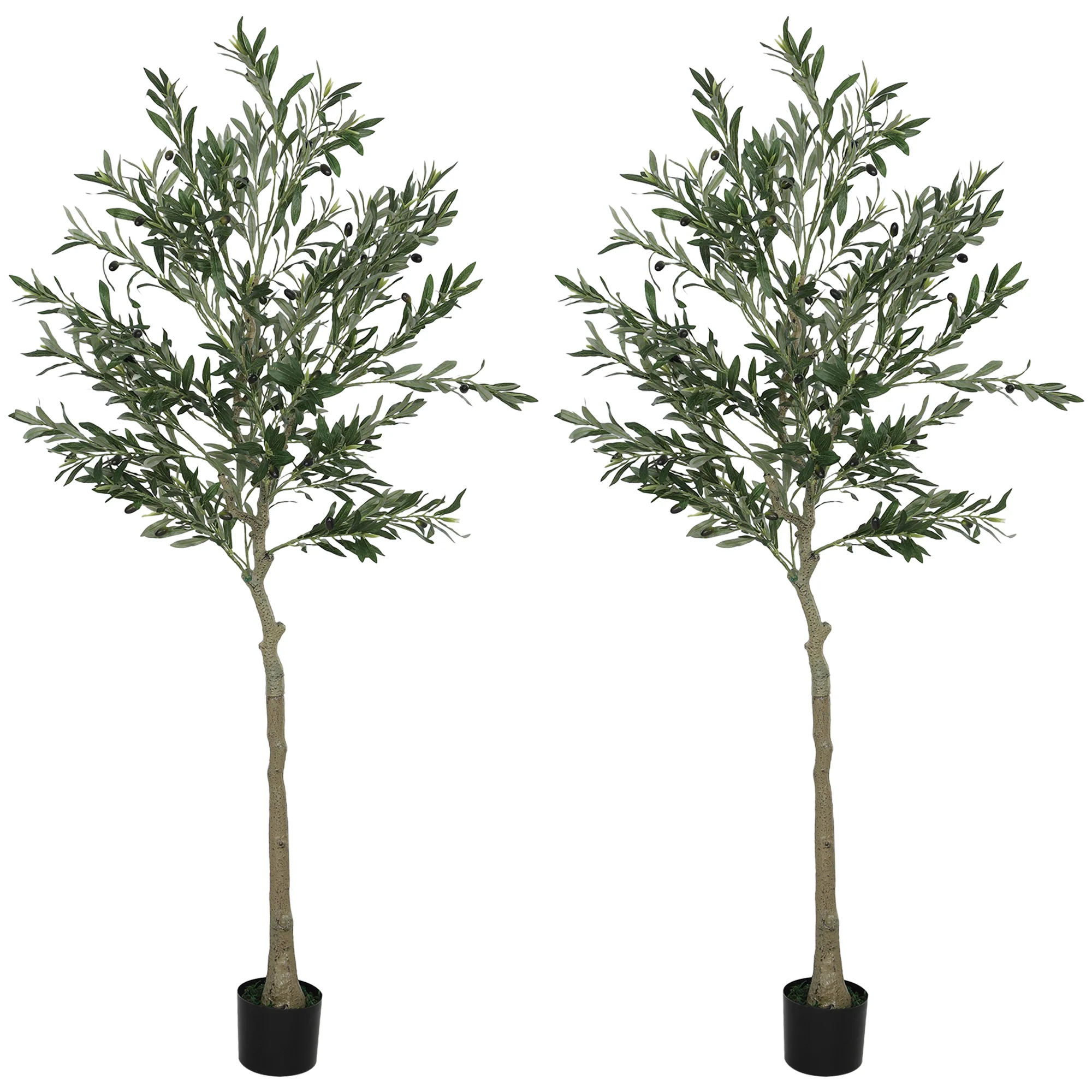 HOMCOM 2 Pack Indoor Artificial Plants, Faux Potted Silk Olive Trees, 180cm