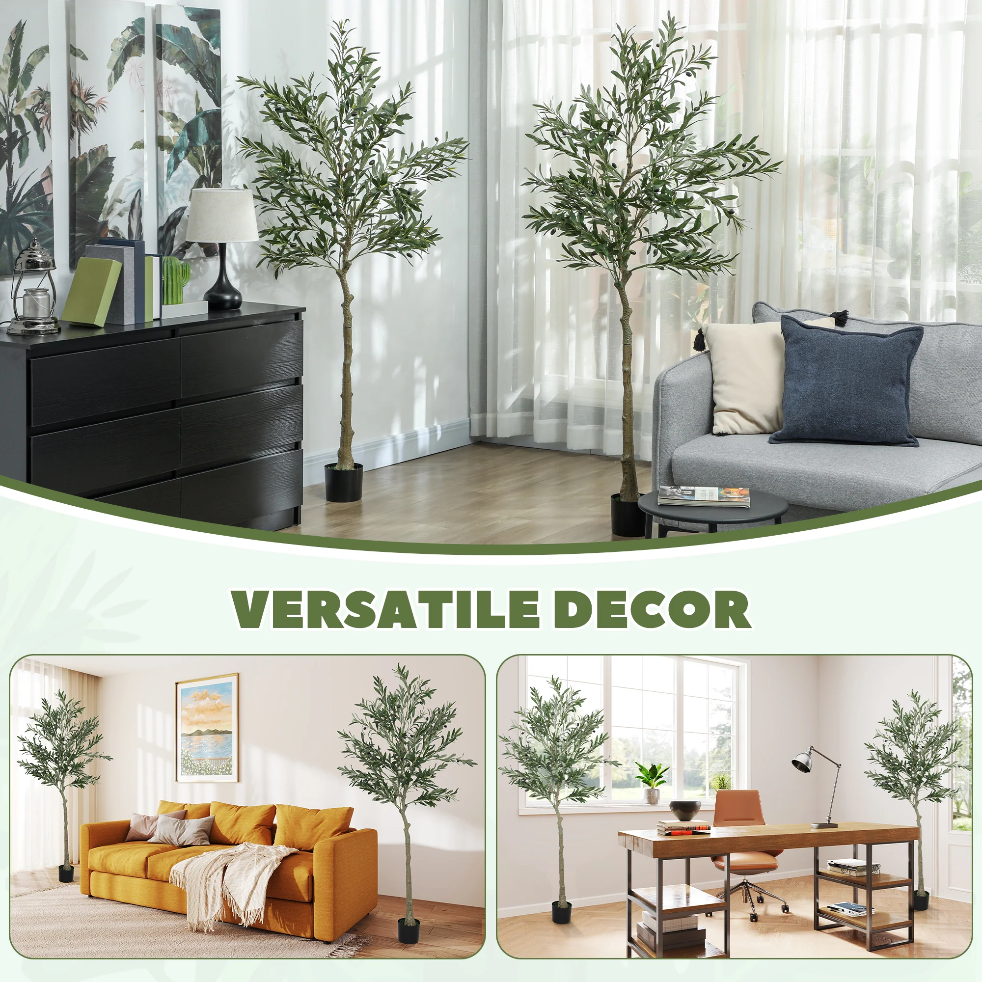 HOMCOM 2 Pack Indoor Artificial Plants, Faux Potted Silk Olive Trees, 180cm - Image 8