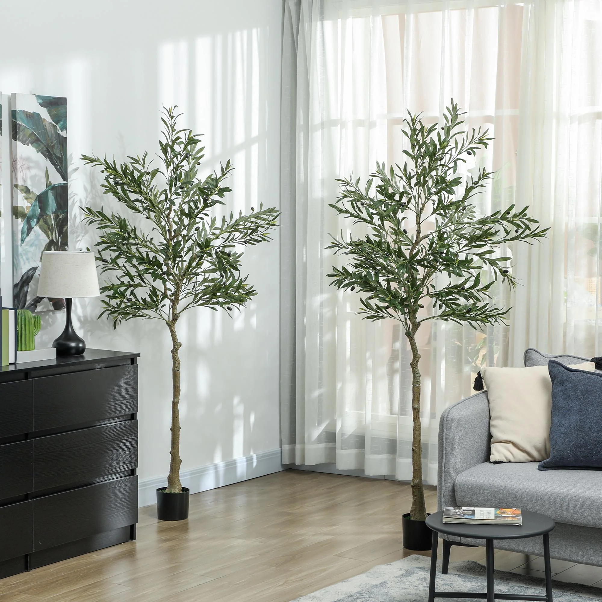 HOMCOM 2 Pack Indoor Artificial Plants, Faux Potted Silk Olive Trees, 180cm - Image 9