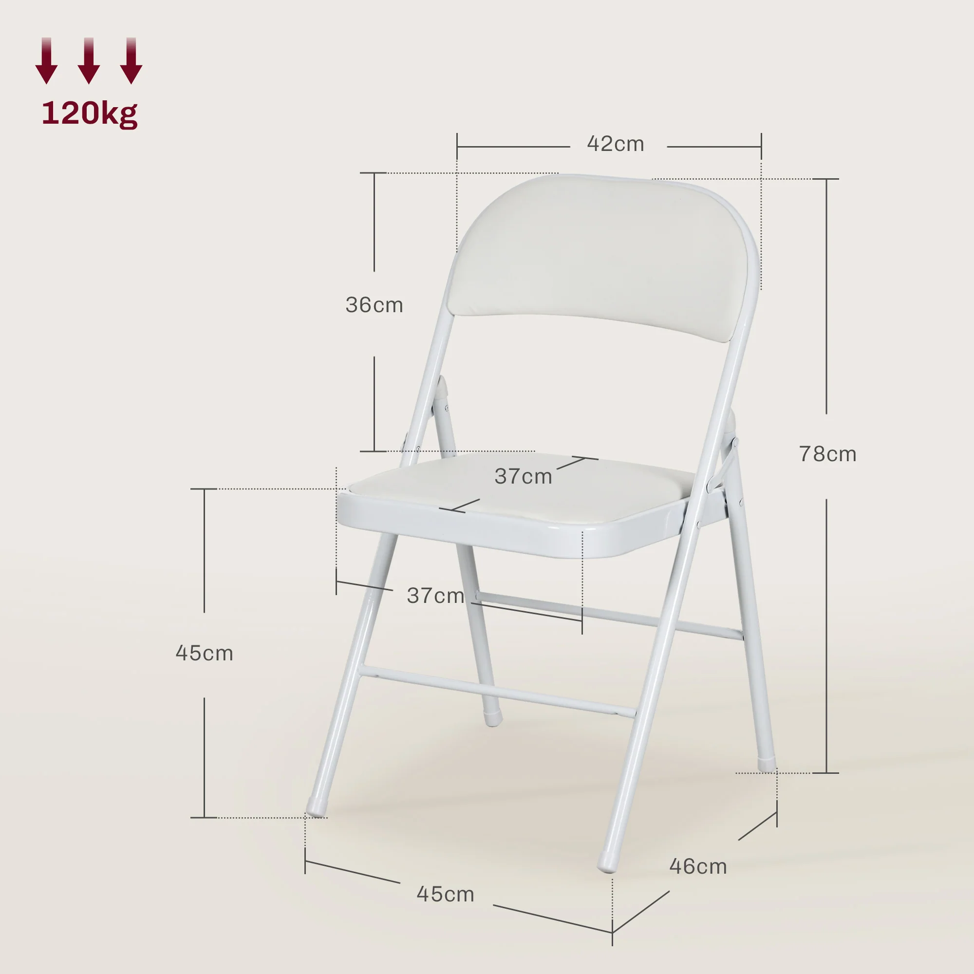 HOMCOM 2 Pack Padded Folding Chairs With Cushioned Seat And Metal Frame White - Image 5