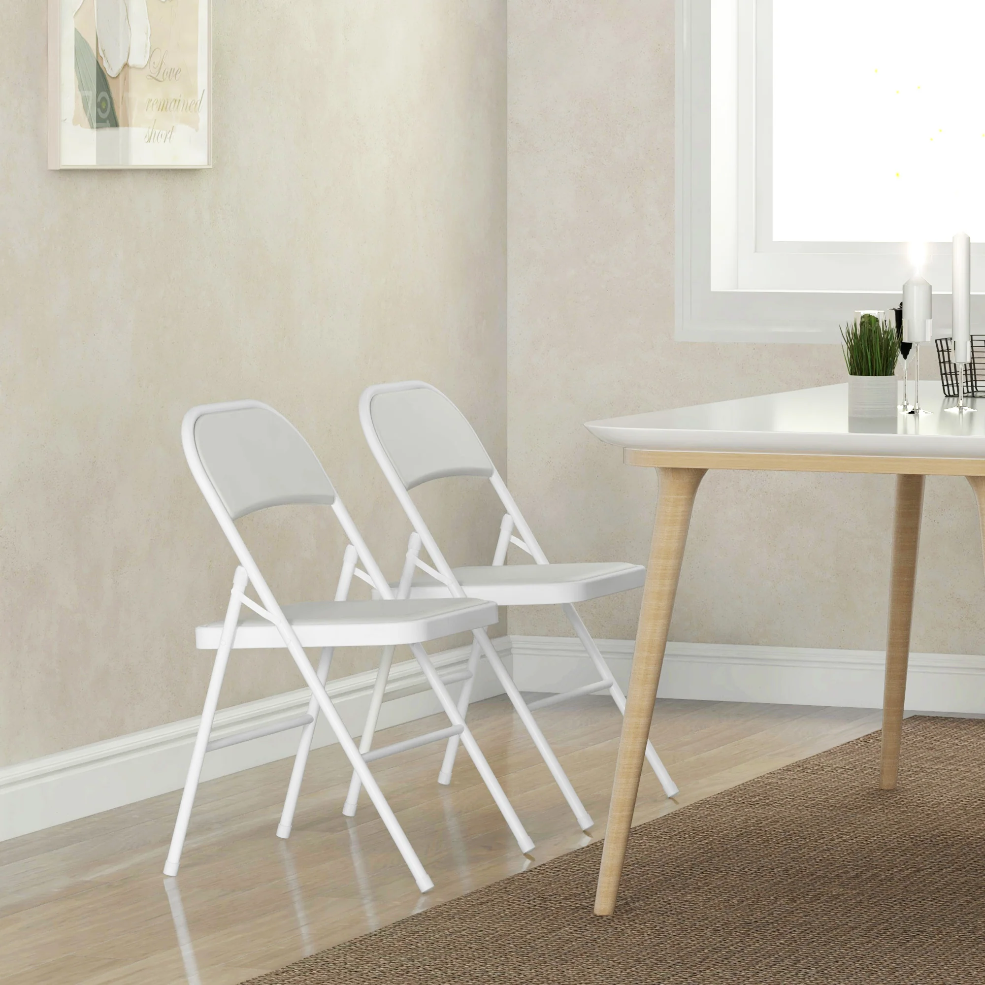HOMCOM 2 Pack Padded Folding Chairs With Cushioned Seat And Metal Frame White - Image 7