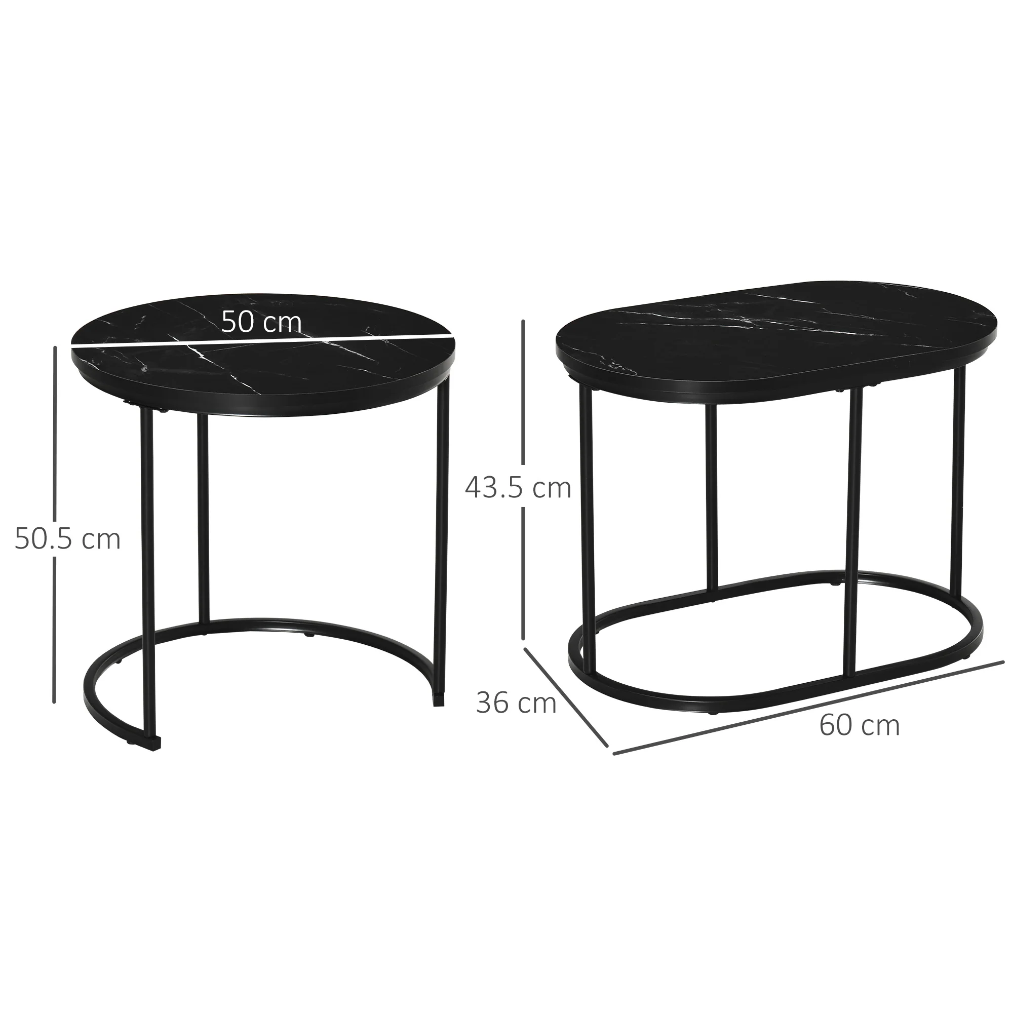 HOMCOM 2 Pcs Modern Coffee Table With Faux Marble Side Accent Tables Black - Image 5