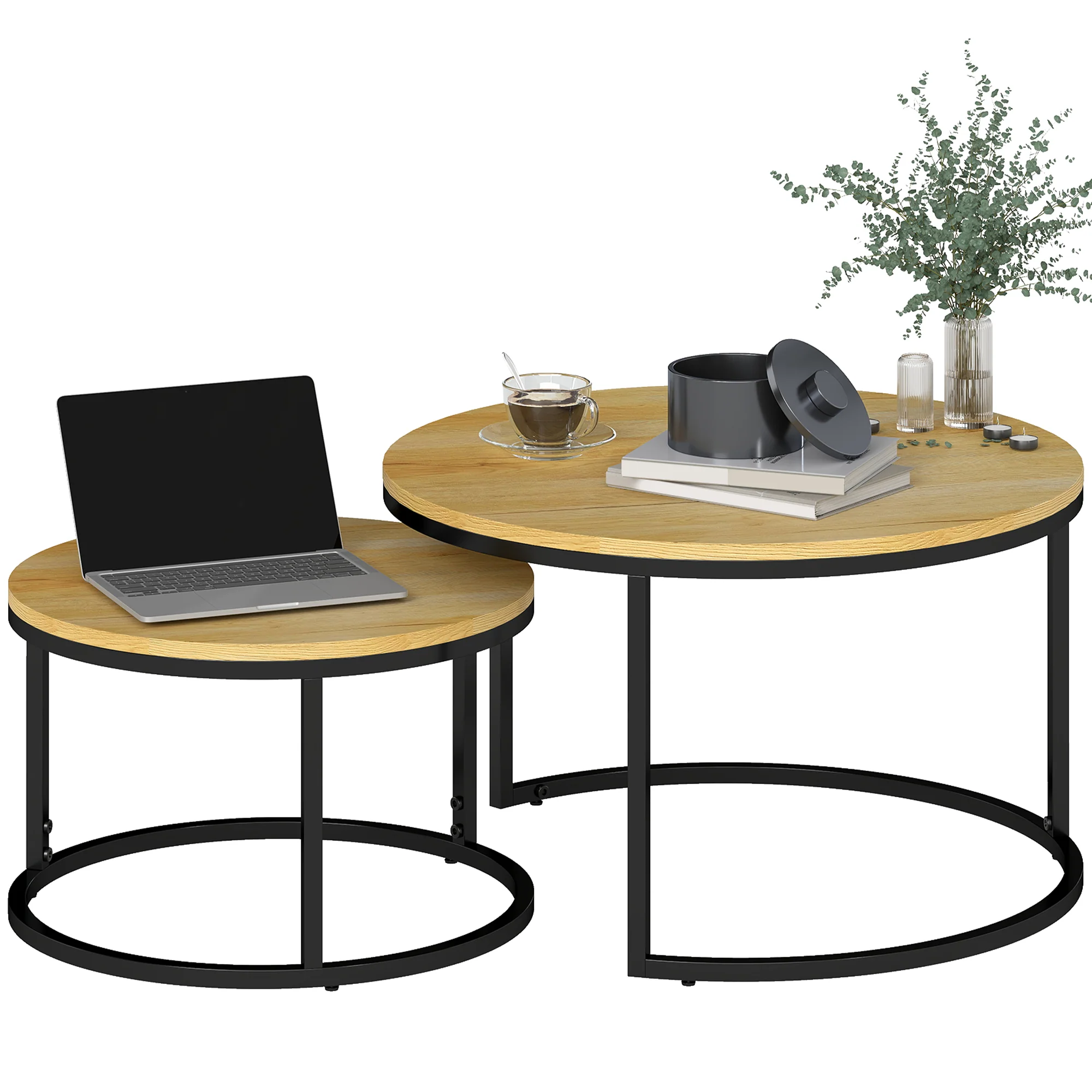 HOMCOM 2 Pcs Stacking Coffee Table Set With Steel Frame - Image 10