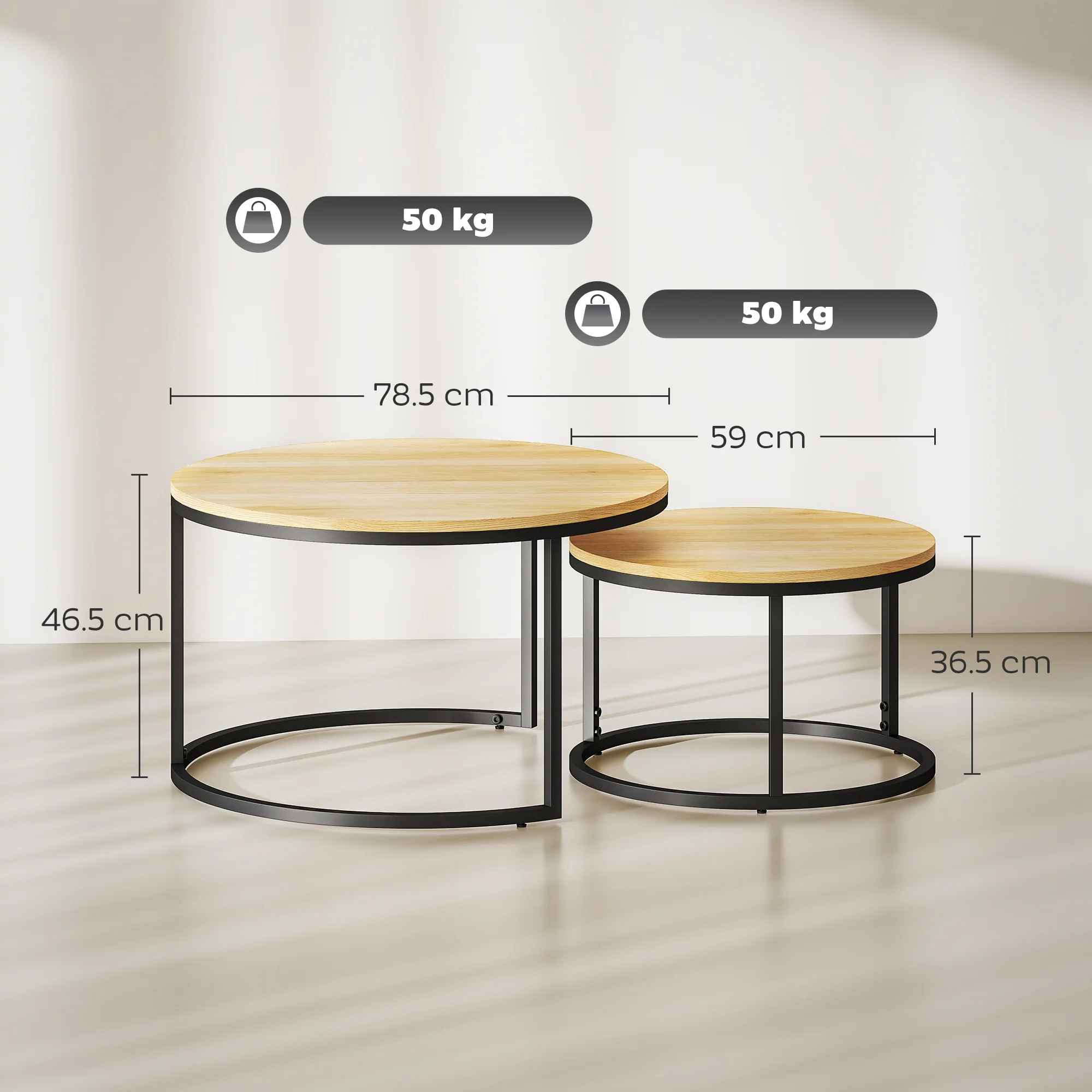 HOMCOM 2 Pcs Stacking Coffee Table Set With Steel Frame - Image 14